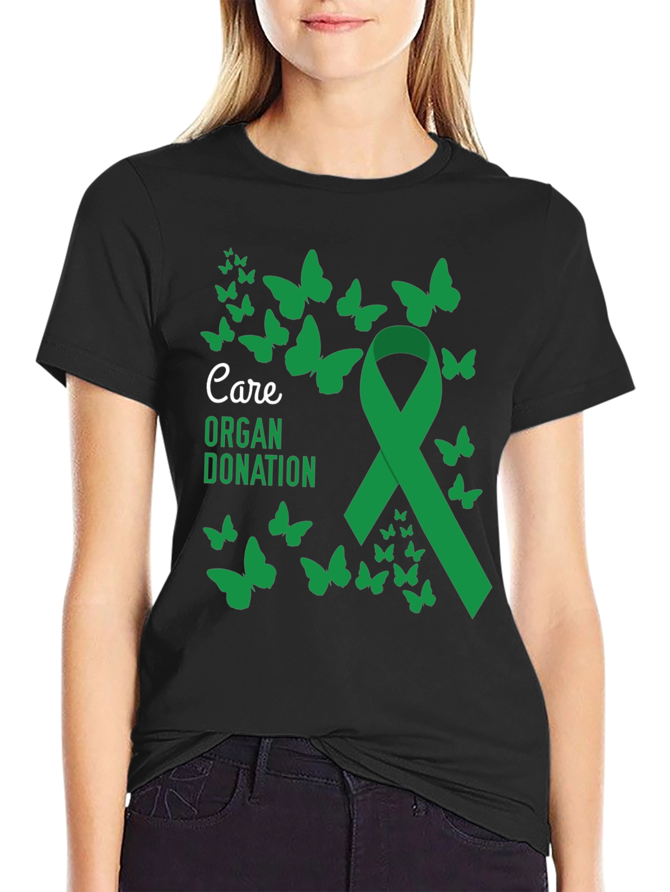 Organ Donation Care Ribbon Butterfly Graphic T-Shirt