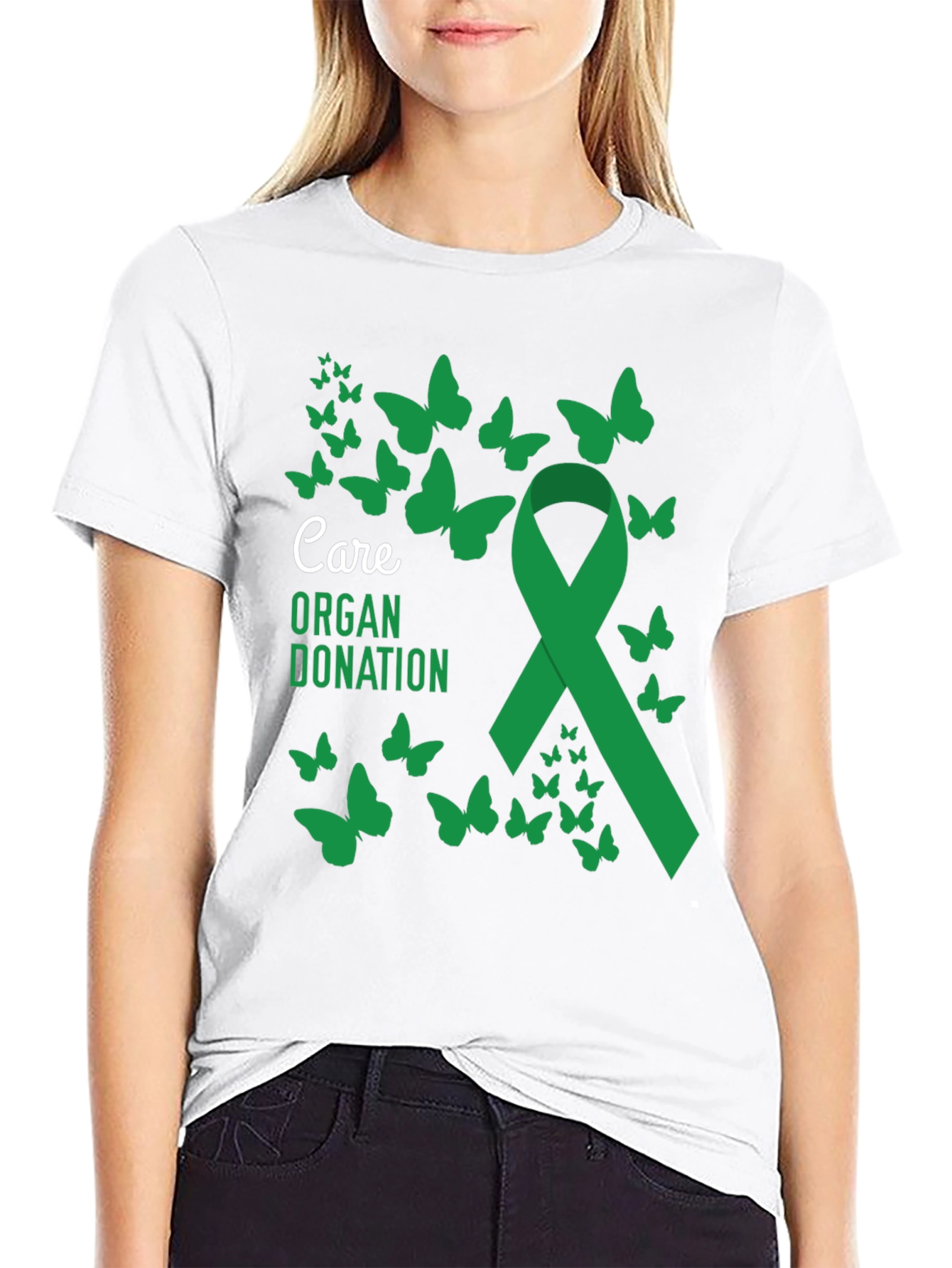Organ Donation Care Ribbon Butterfly Graphic T-Shirt