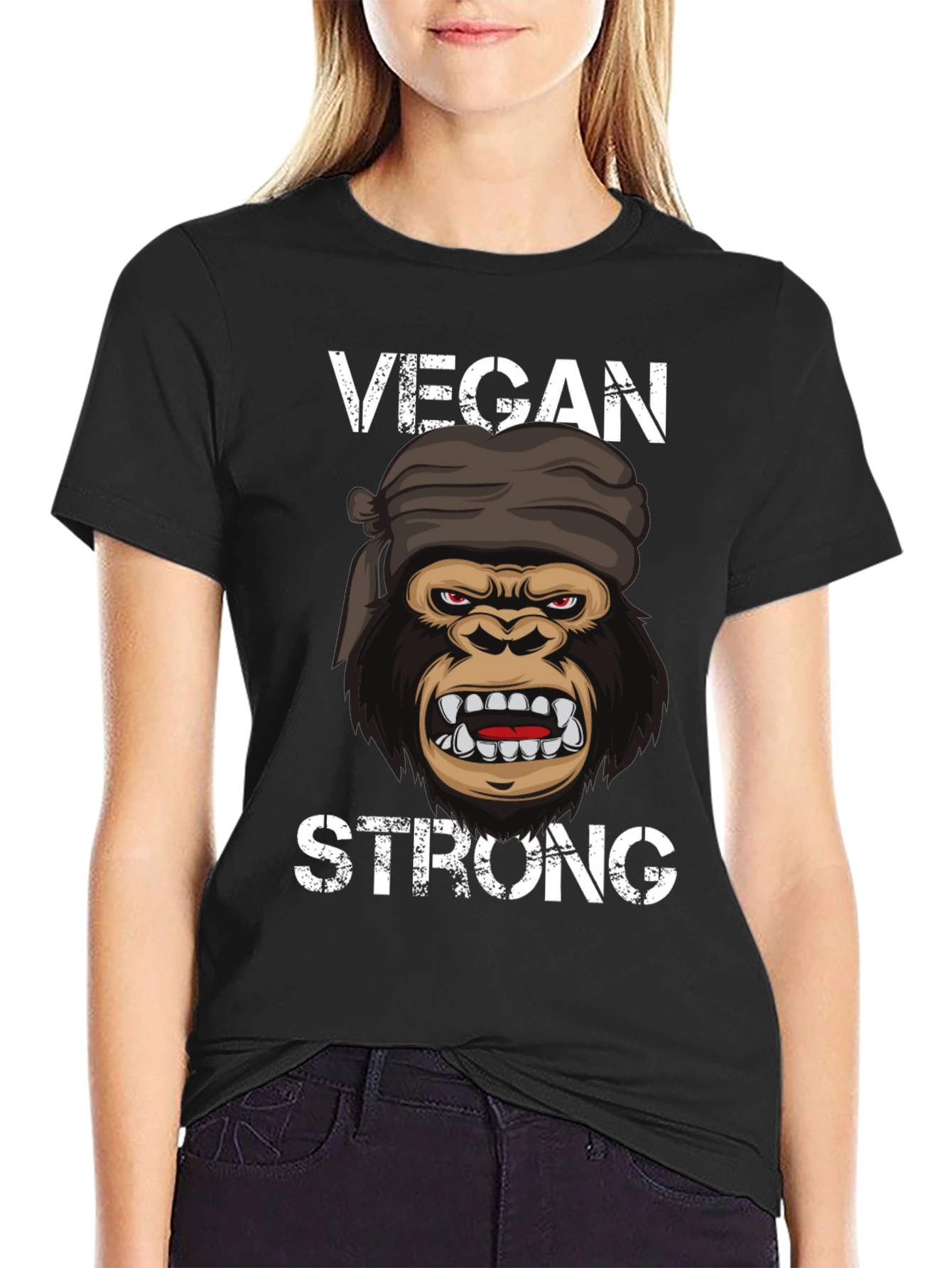 Vegan Strong Gorilla T-Shirt - Black