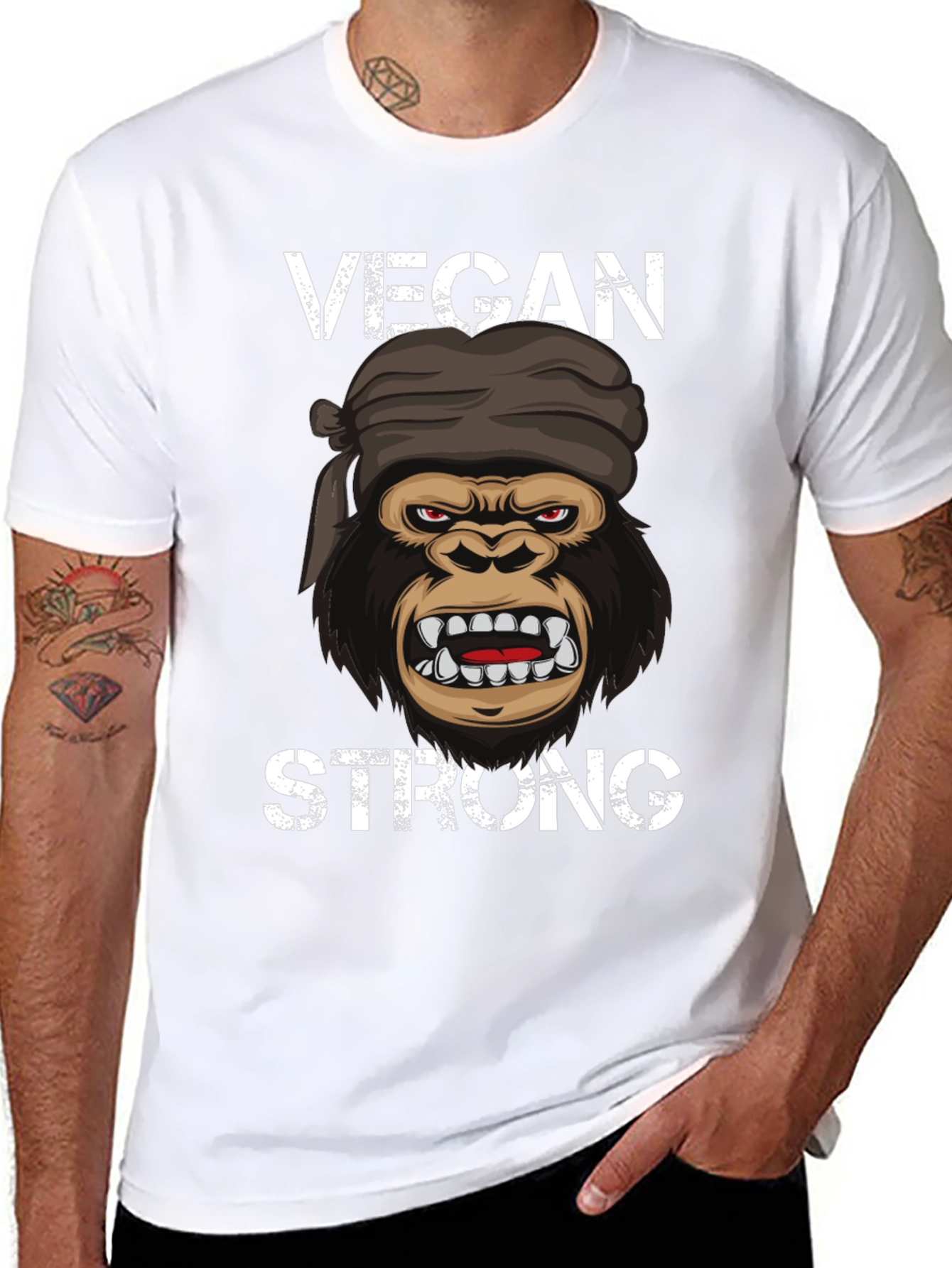 Vegan Strong Gorilla T-Shirt - Black