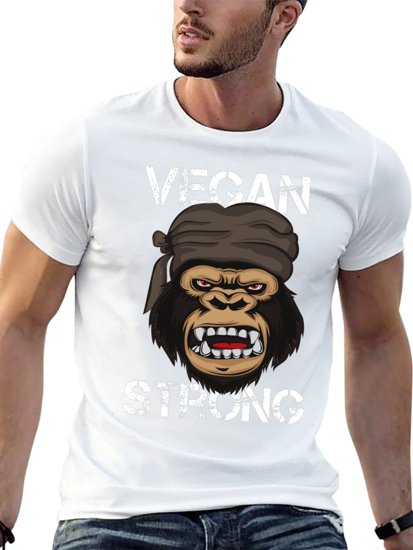 Vegan Strong Gorilla T-Shirt - Black