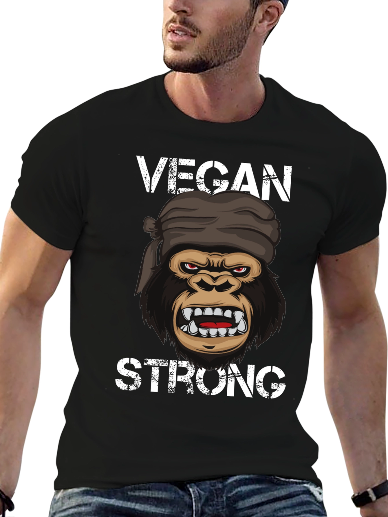 Vegan Strong Gorilla T-Shirt - Black