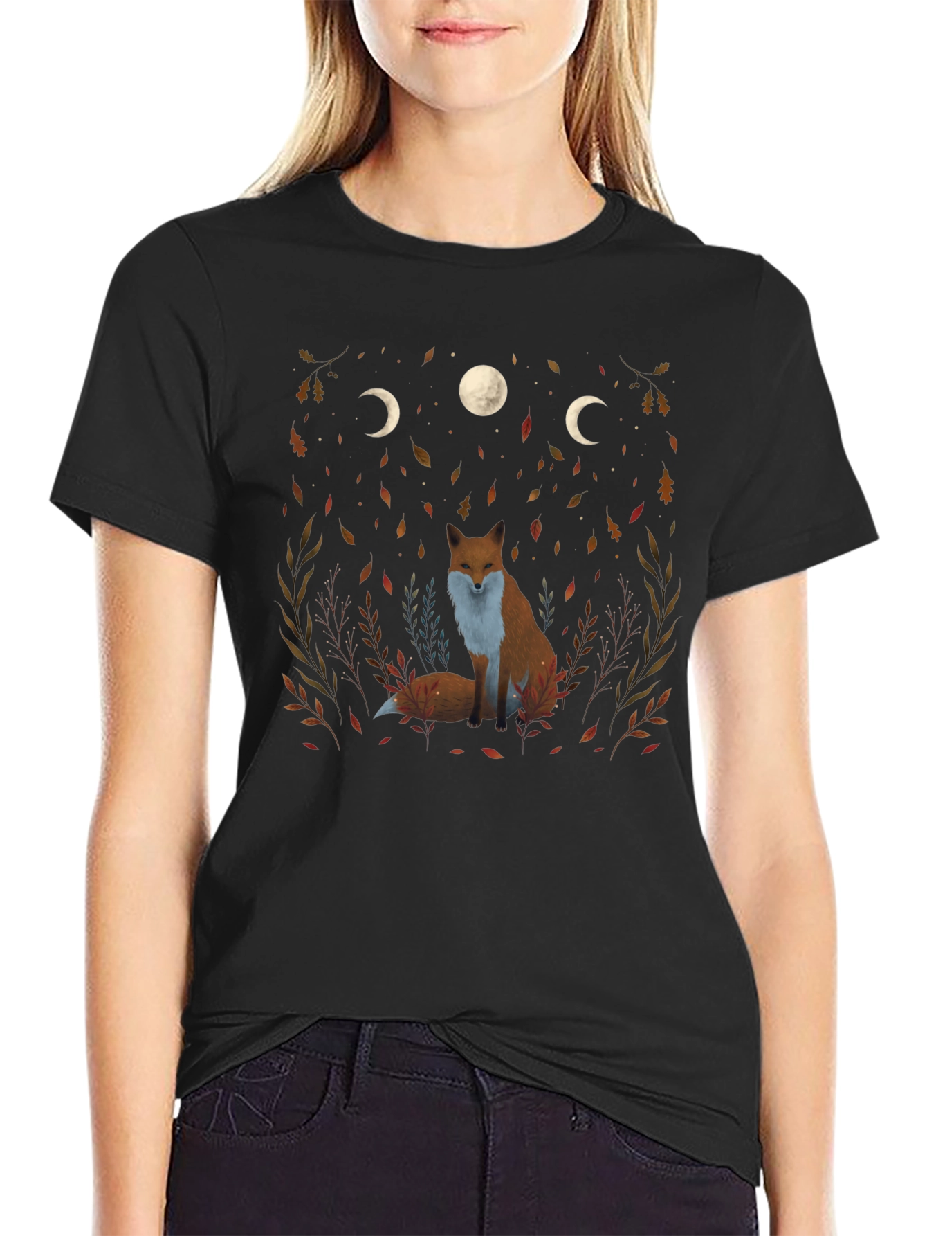 Fox and Moon Phase Graphic Tee