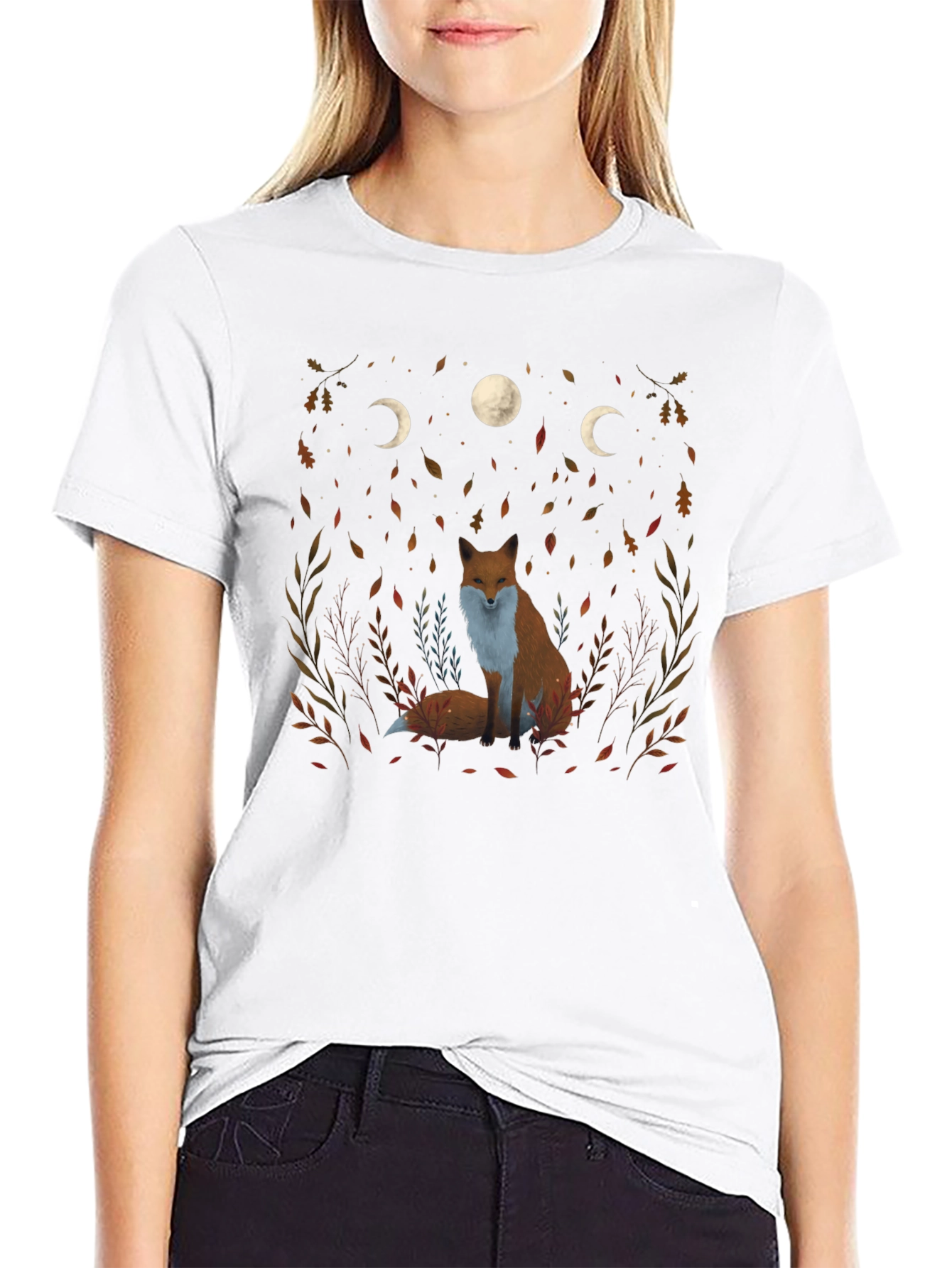 Fox and Moon Phase Graphic Tee