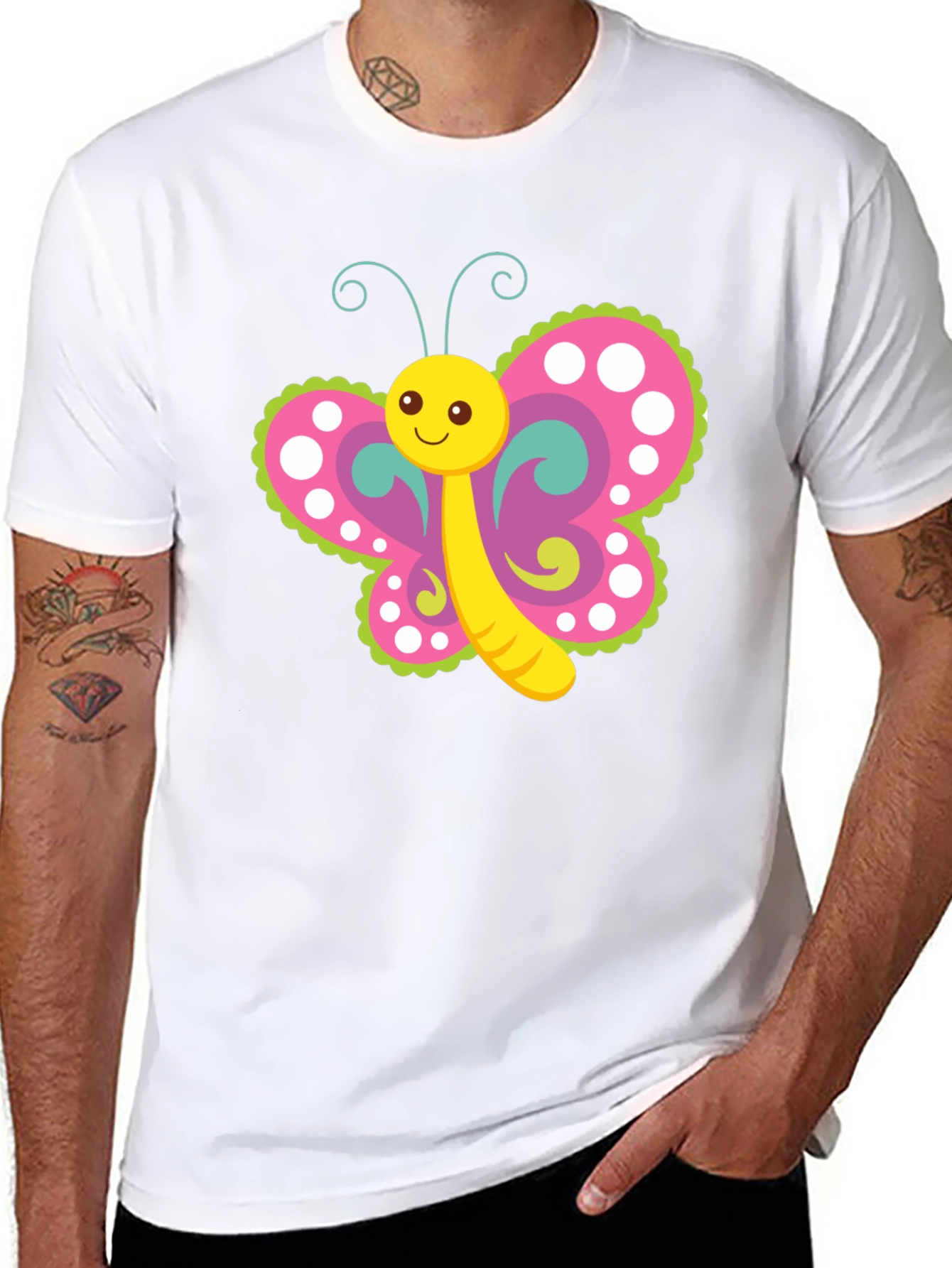 Cute Butterfly Graphic T-Shirt - Black