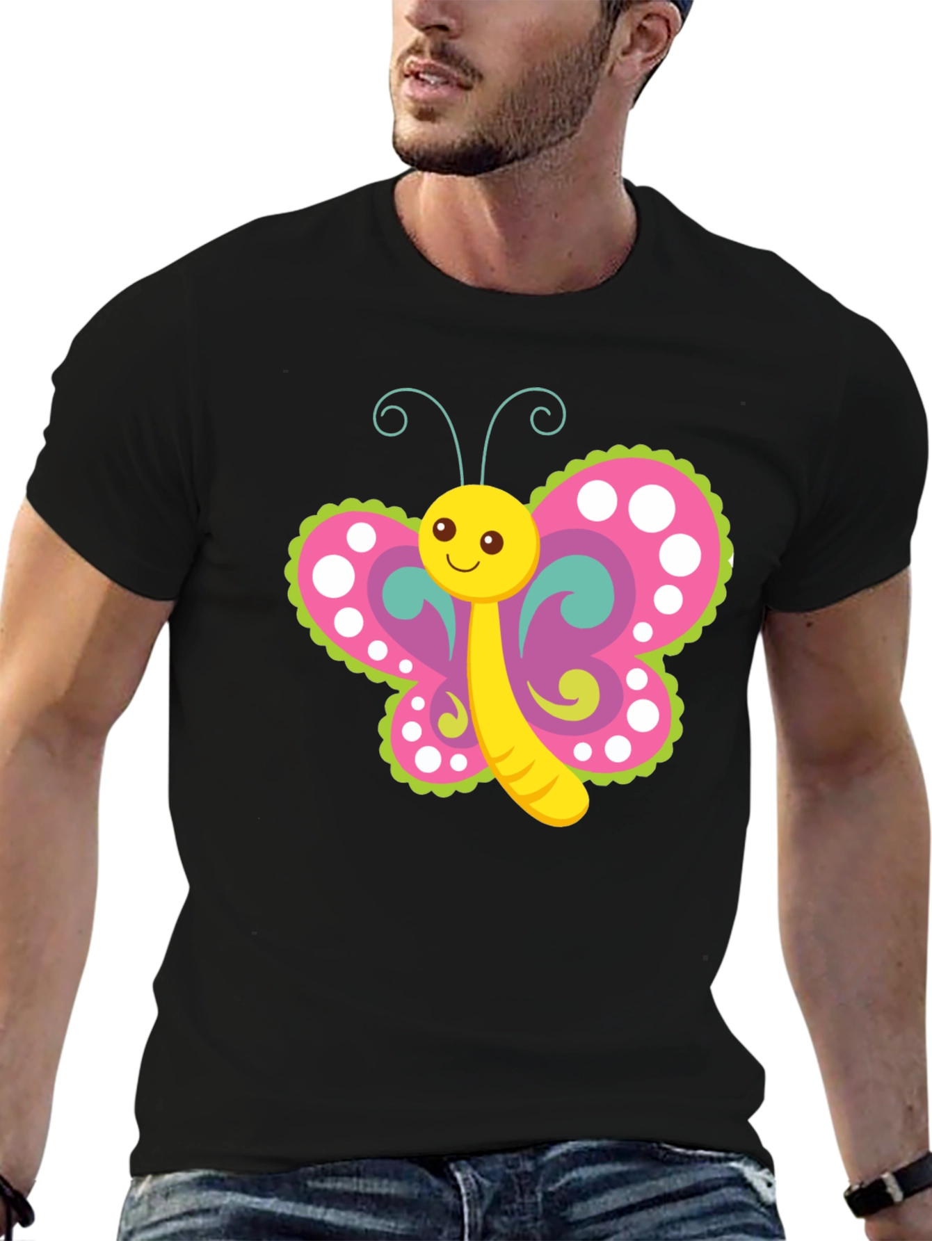 Cute Butterfly Graphic T-Shirt - Black