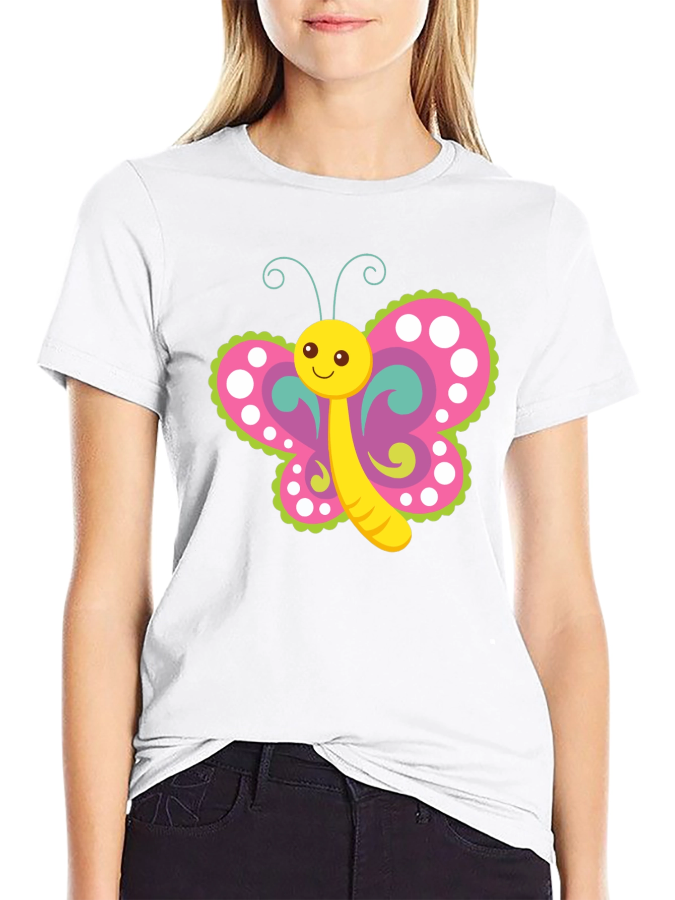 Cute Butterfly Graphic T-Shirt - Black