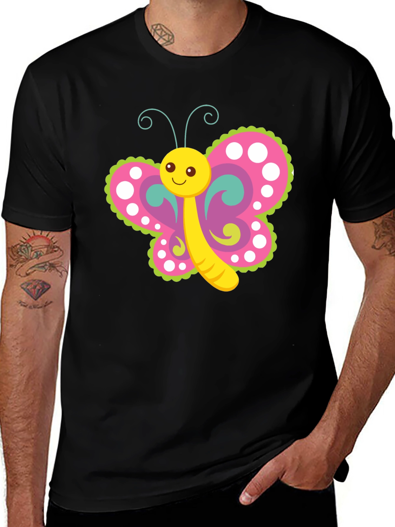 Cute Butterfly Graphic T-Shirt - Black