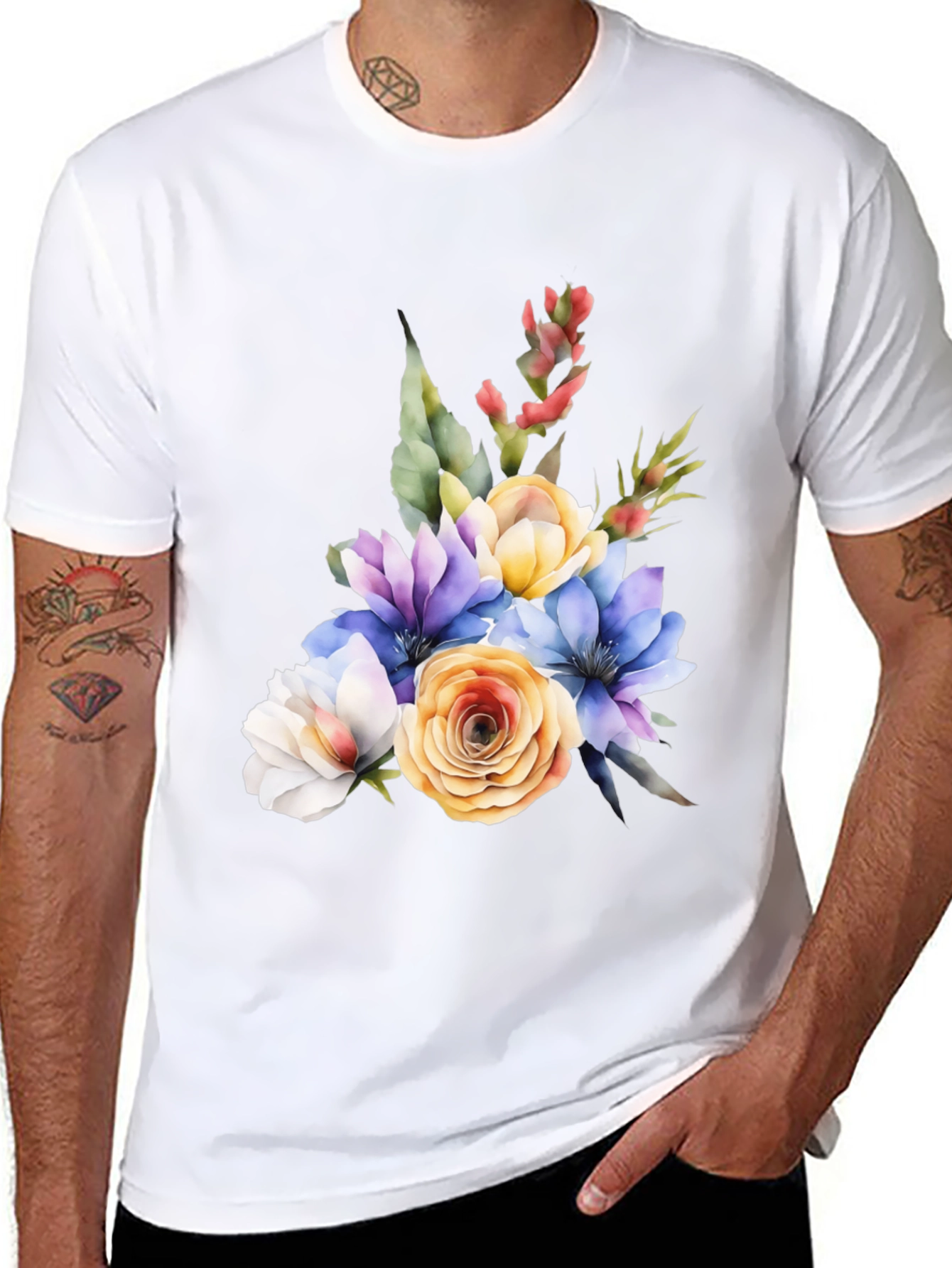Floral Bouquet Graphic Black T-Shirt