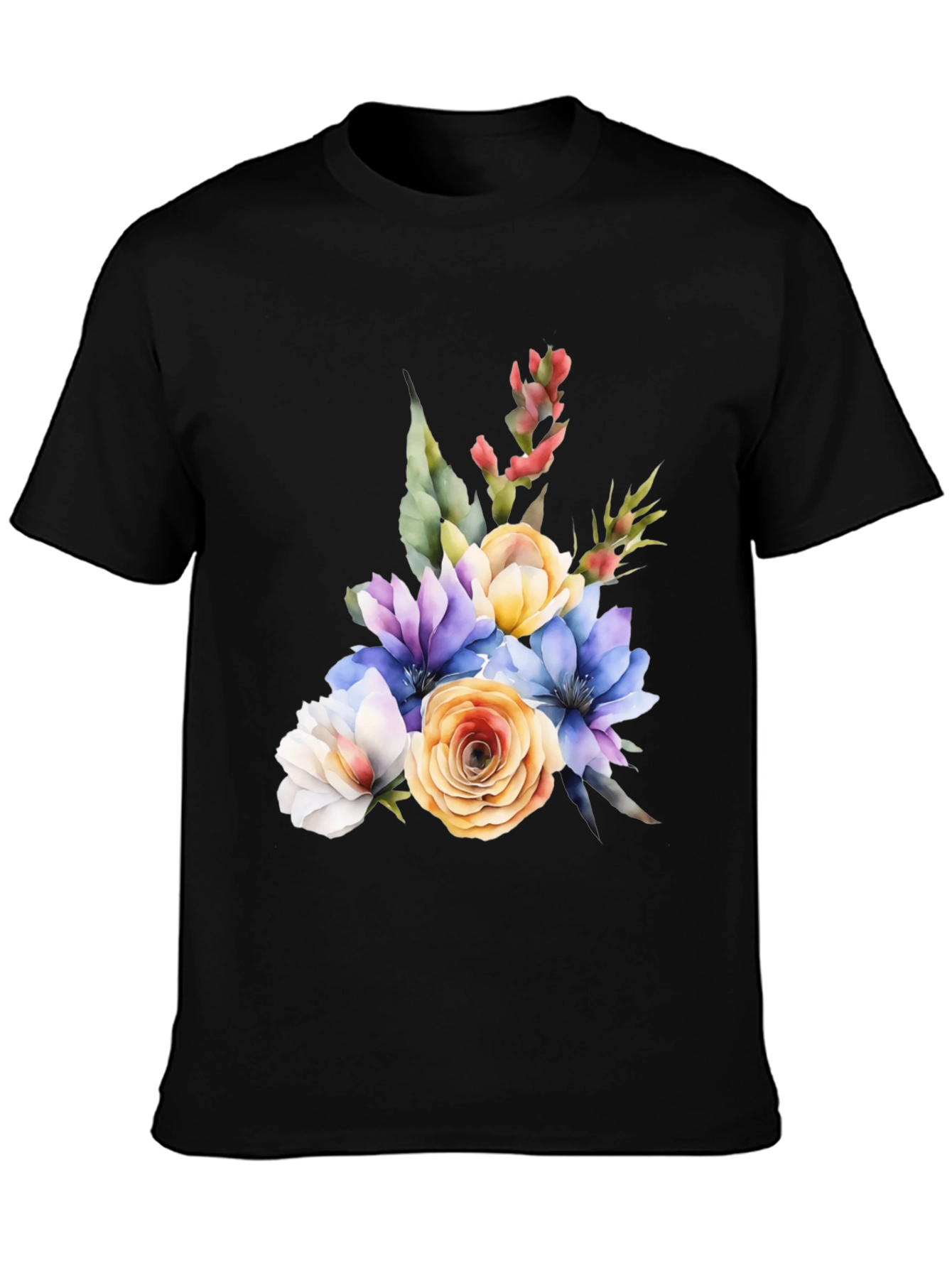 Floral Bouquet Graphic Black T-Shirt