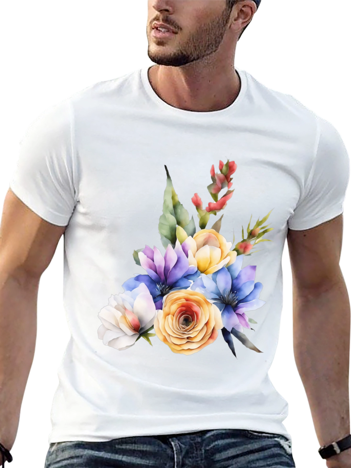 Floral Bouquet Graphic Black T-Shirt
