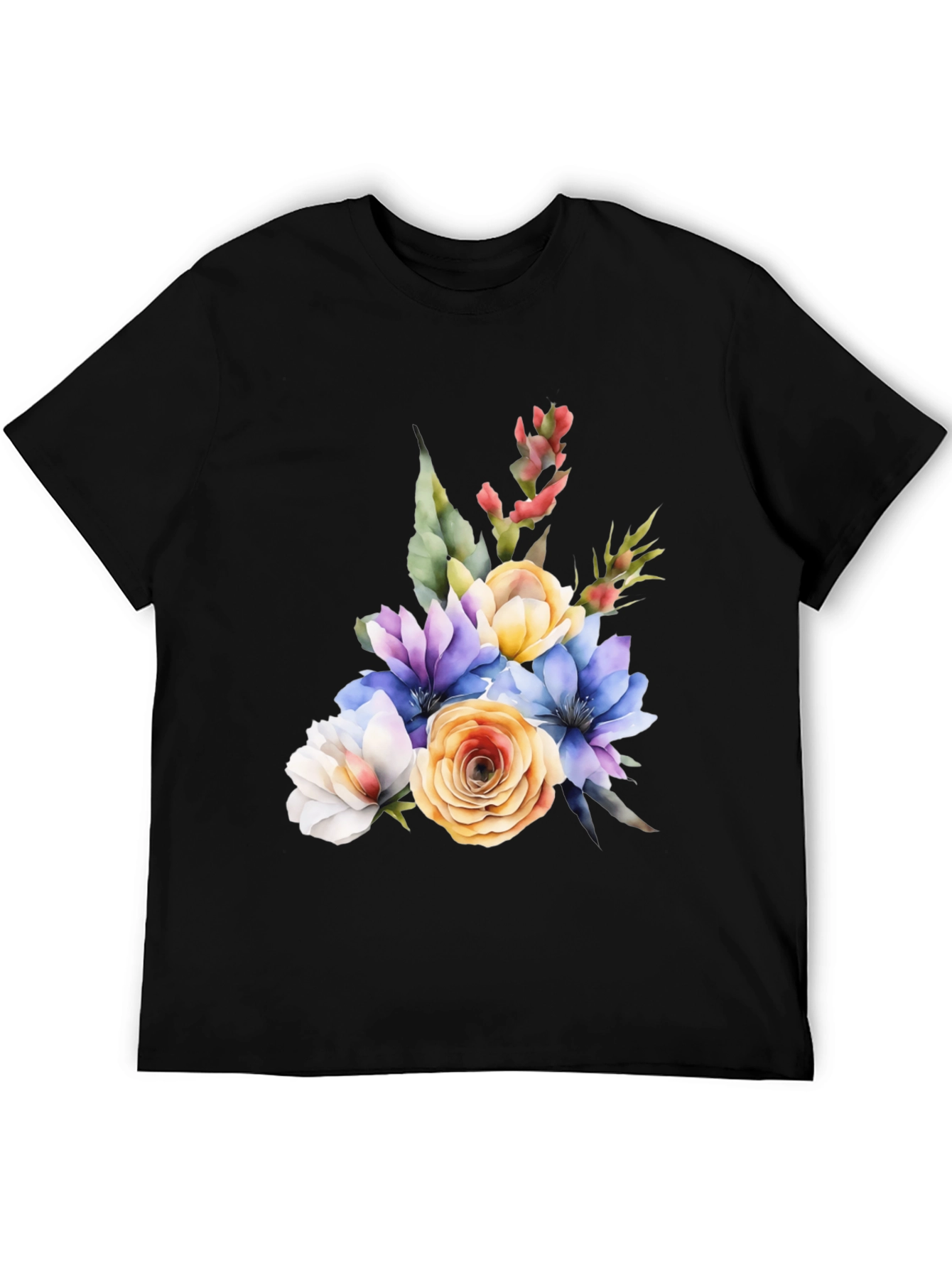 Floral Bouquet Graphic Black T-Shirt