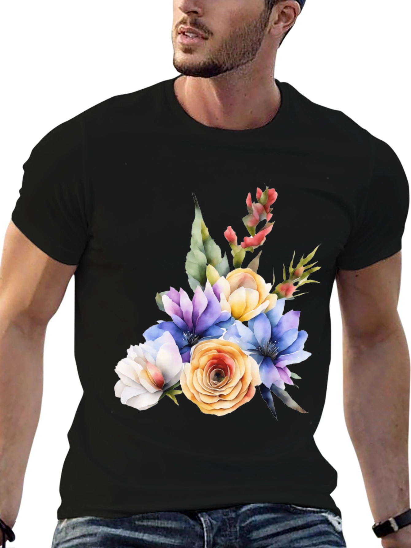 Floral Bouquet Graphic Black T-Shirt