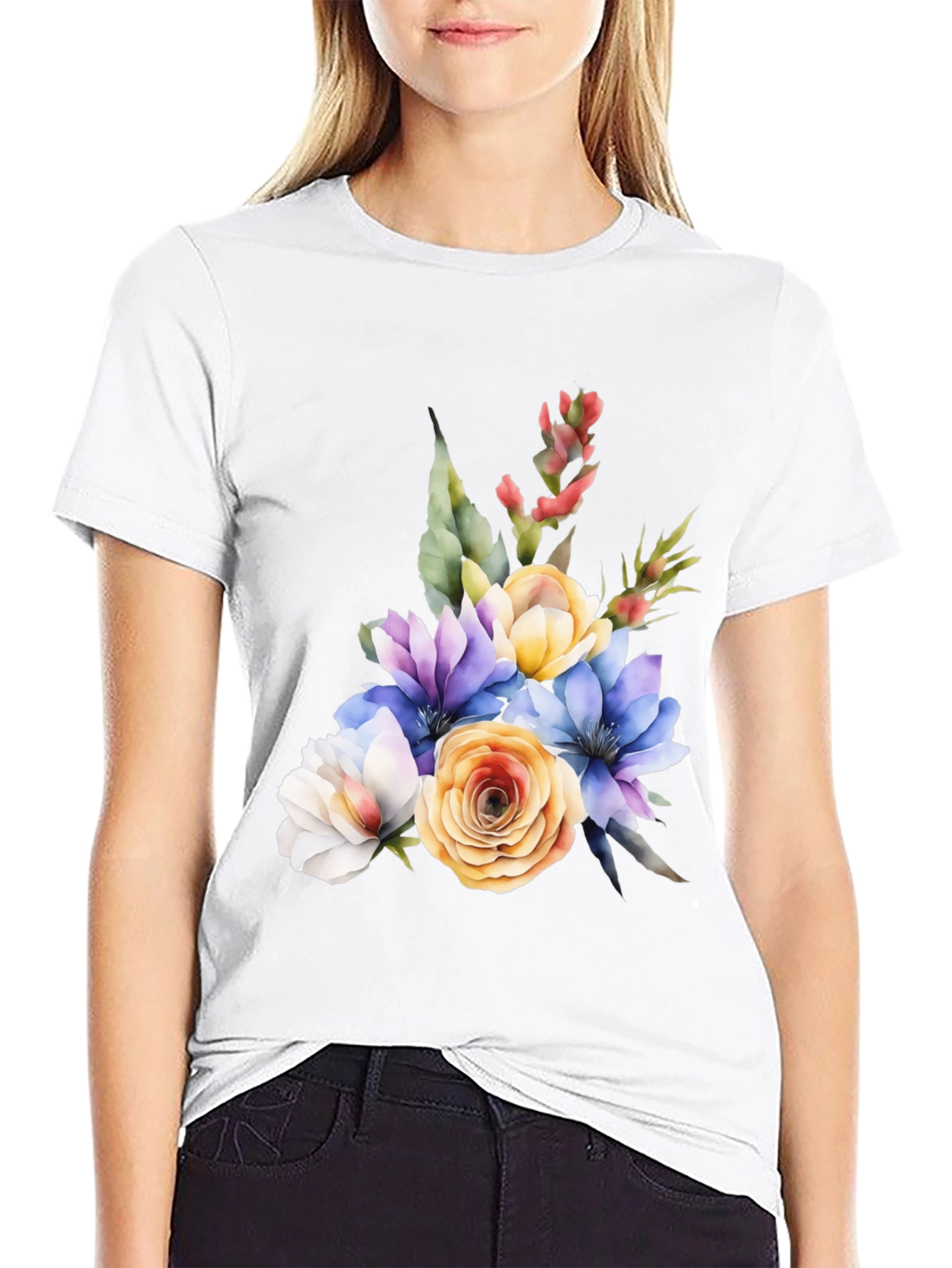 Floral Bouquet Graphic Black T-Shirt