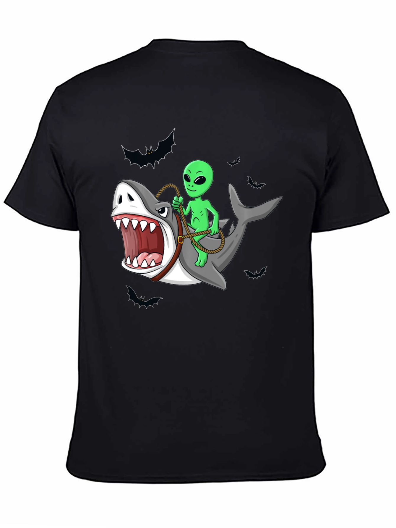 Alien Riding Shark Funny Graphic Tee