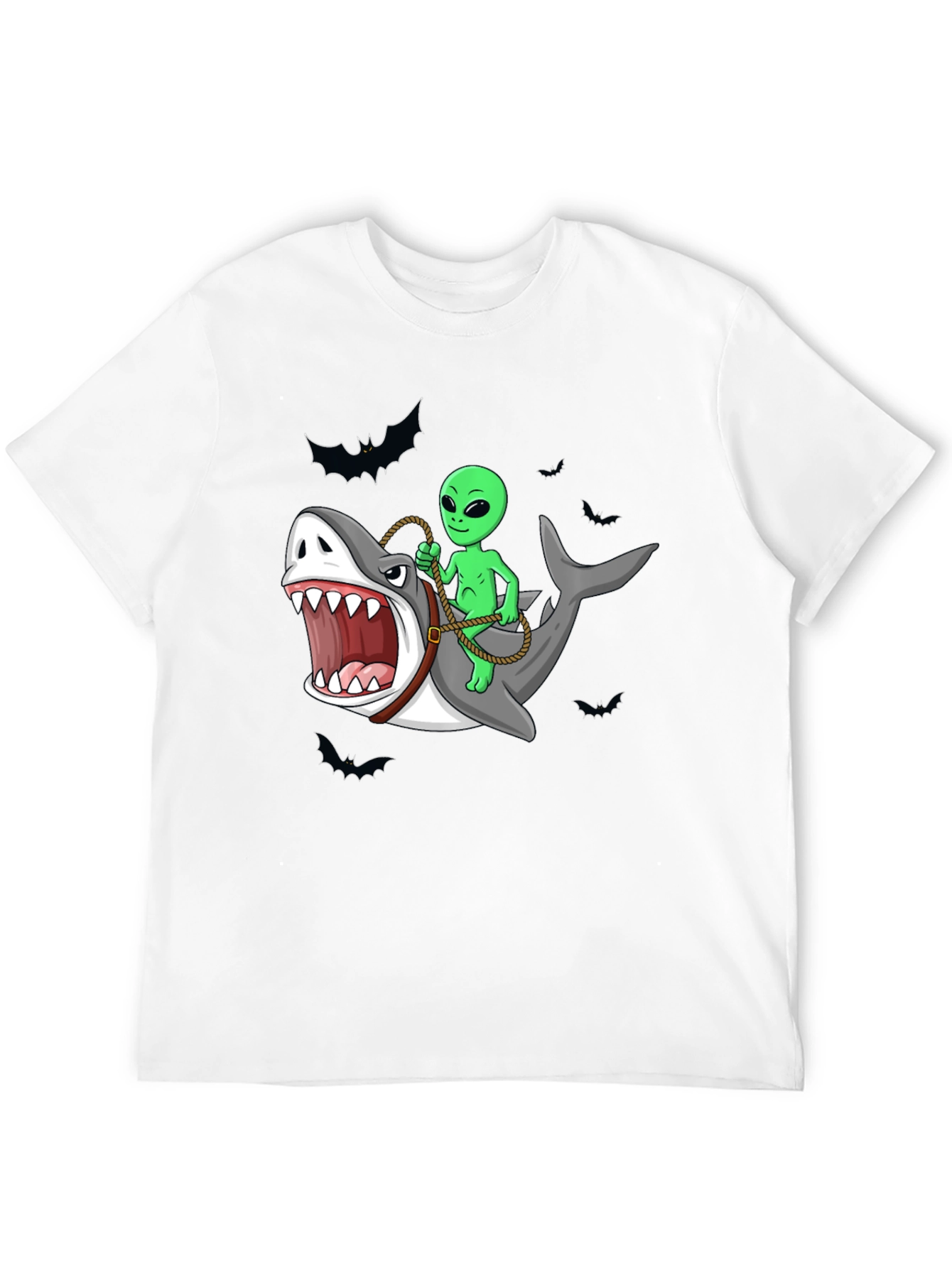 Alien Riding Shark Funny Graphic Tee