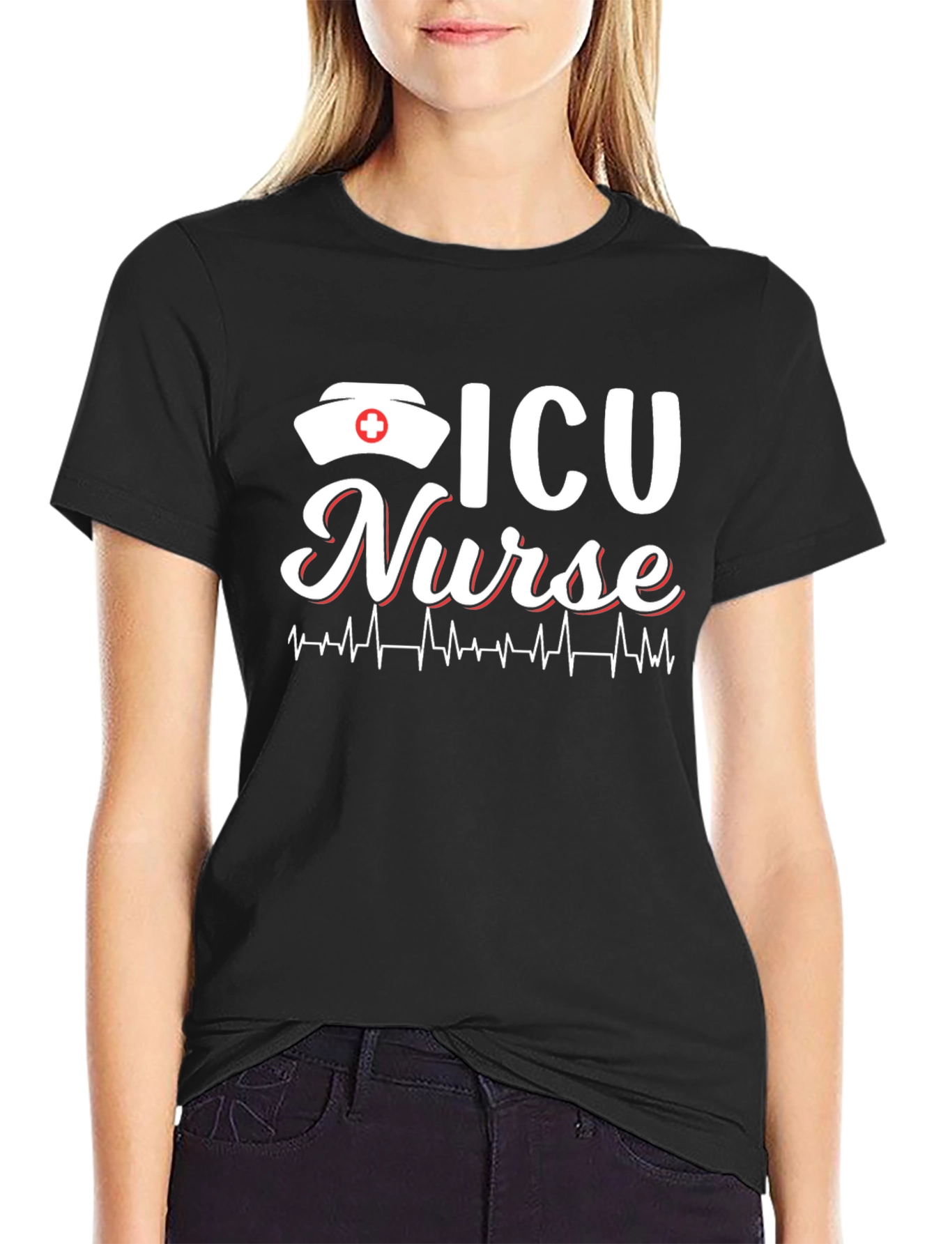 ICU Nurse T-Shirt - Heartbeat Design