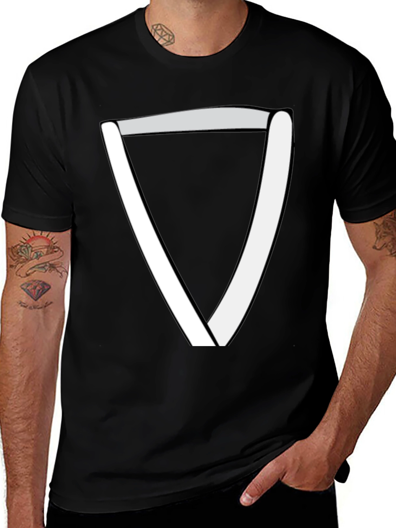 Modern Geometric Triangle T-Shirt - Black