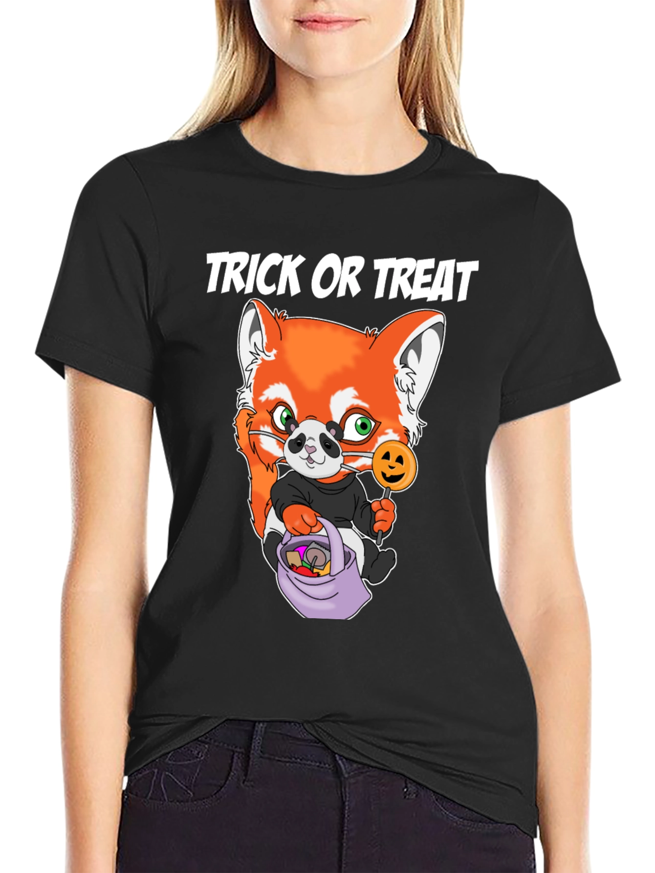Halloween Trick or Treat Red Panda Graphic Tee