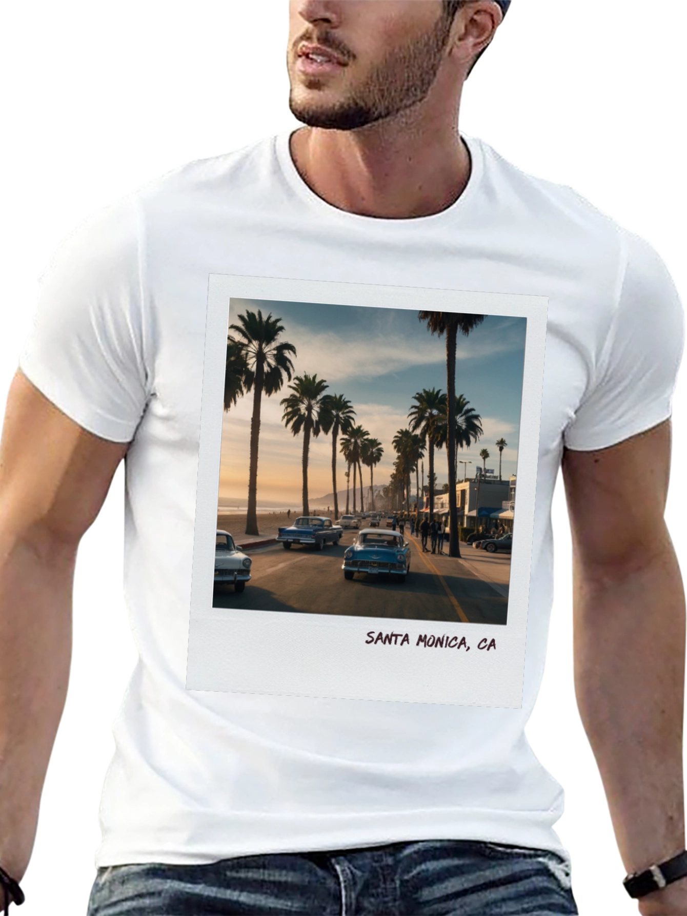 Santa Monica CA Palm Tree Graphic T-Shirt