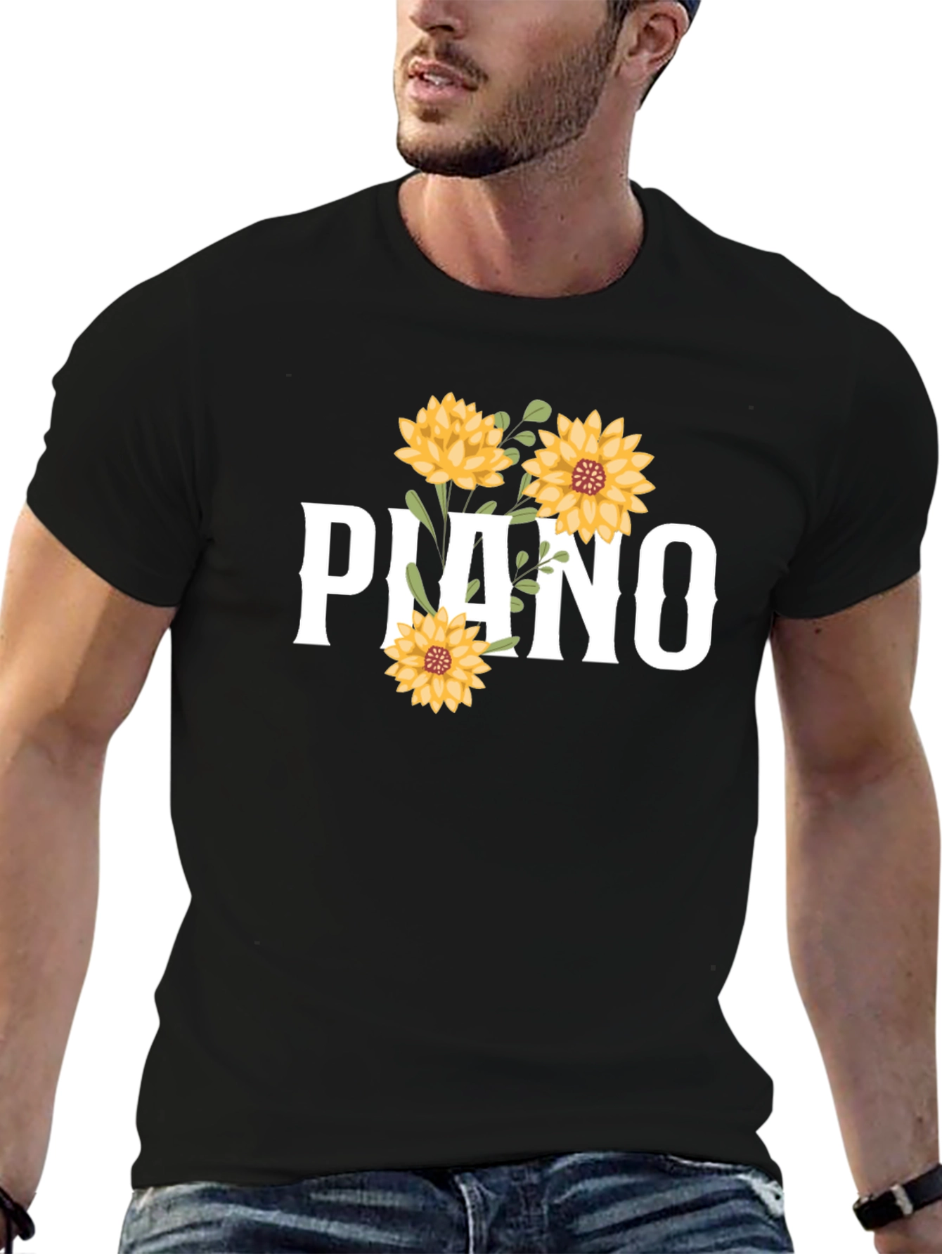 Piano Floral Graphic Tee - Black