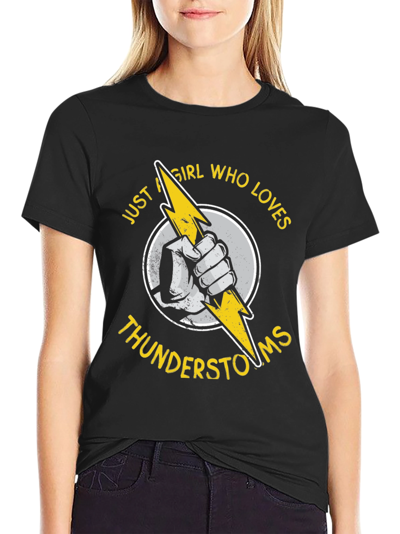Girl Loves Thunderstorms Black Graphic Tee