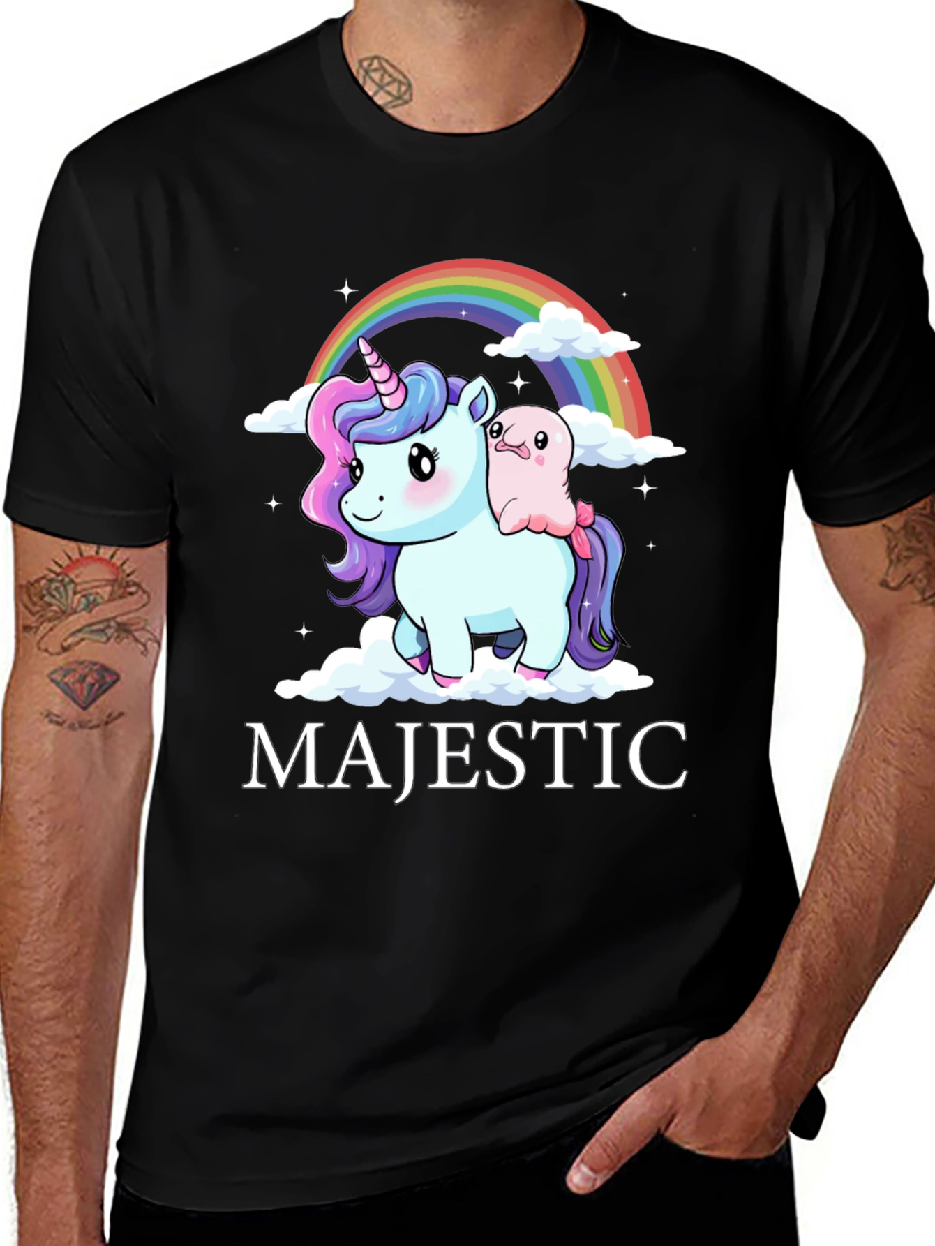 Majestic Unicorn & Friend Black T-Shirt