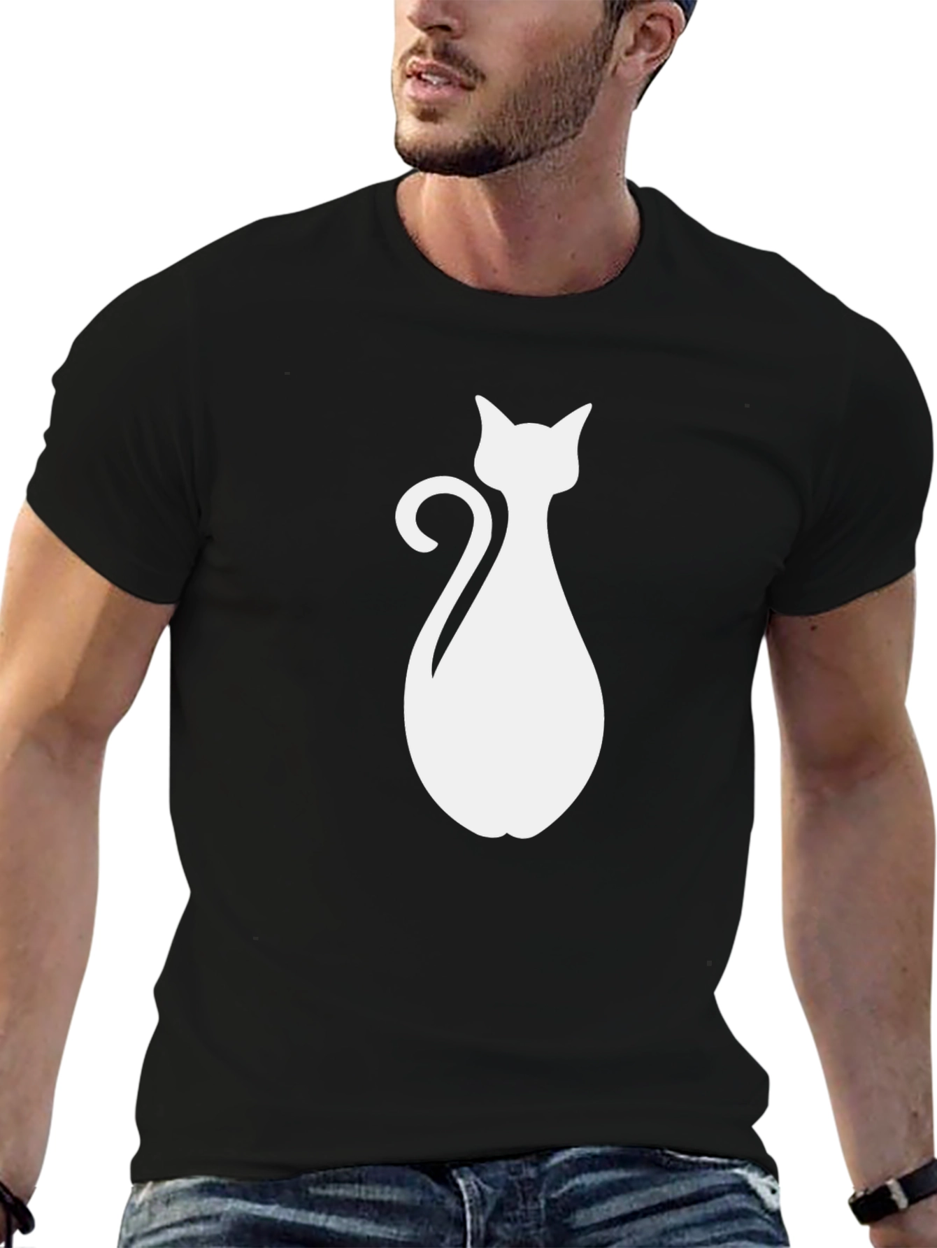 Cat Silhouette Graphic T-Shirt - Black