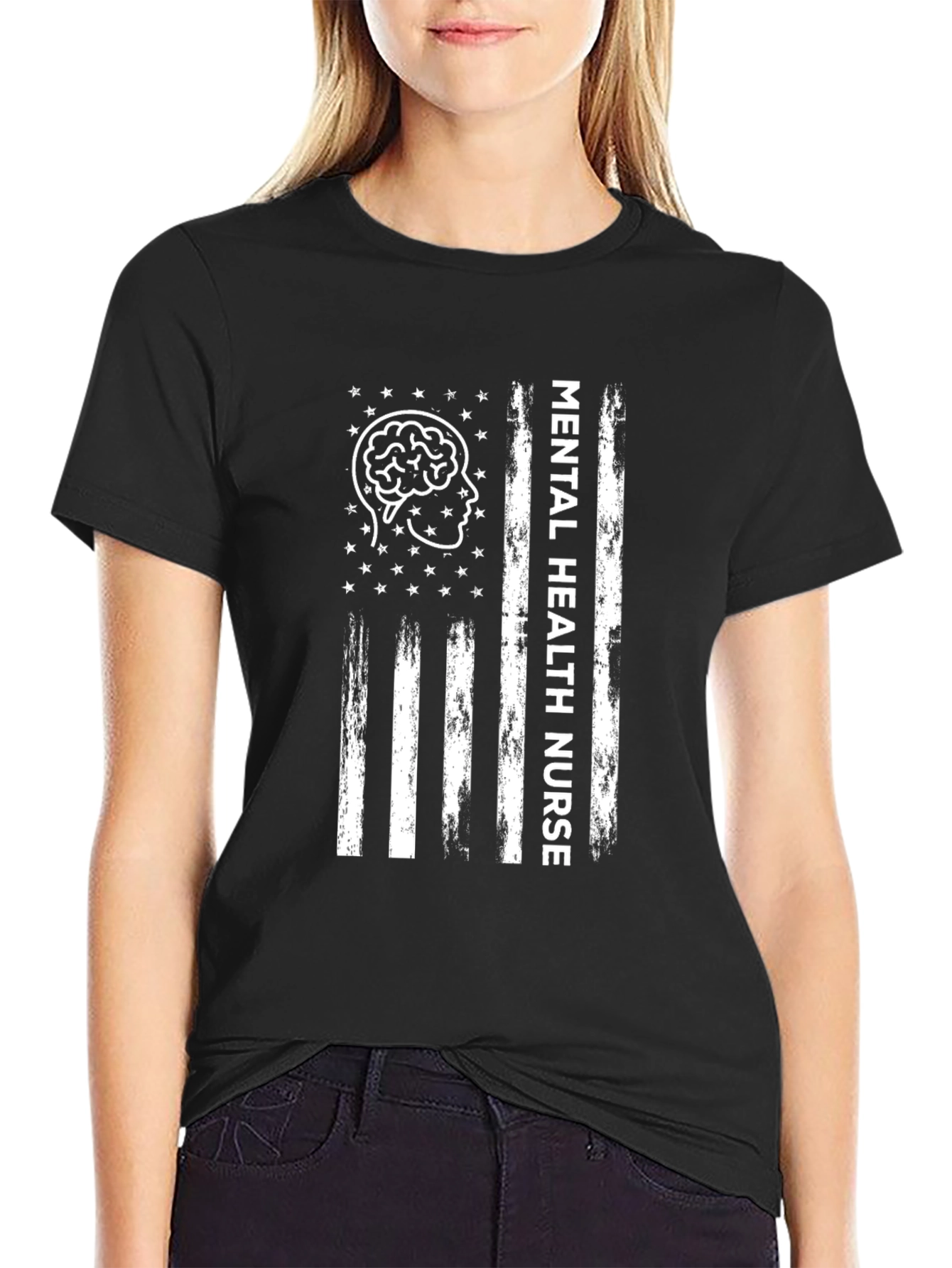 Mental Health Nurse American Flag Graphic T-Shirt