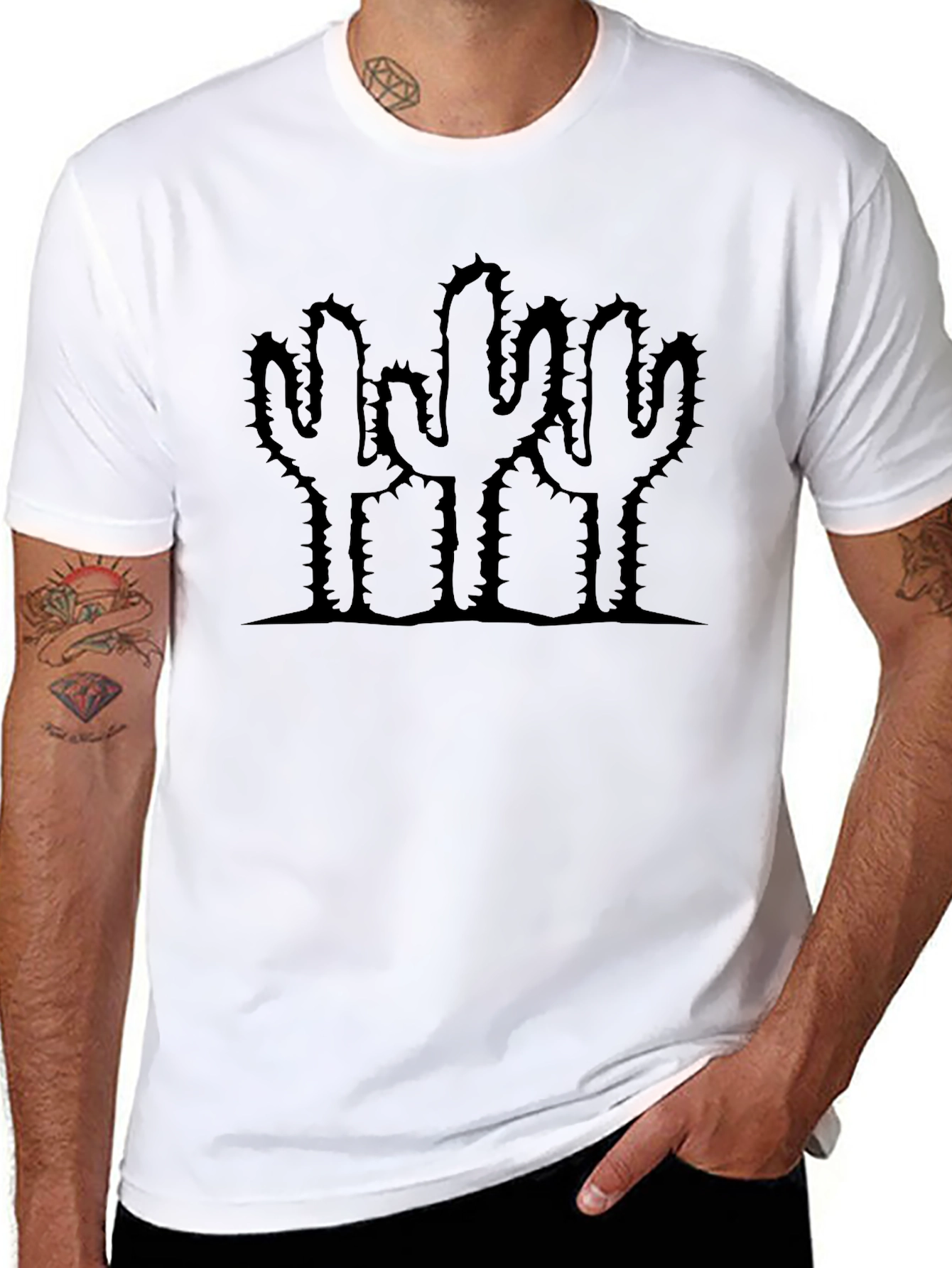 Cactus Graphic Print Mens Black T-Shirt