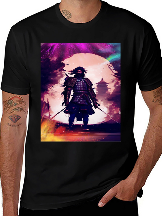 Samurai Warrior Graphic Tee - Black Cotton T-Shirt