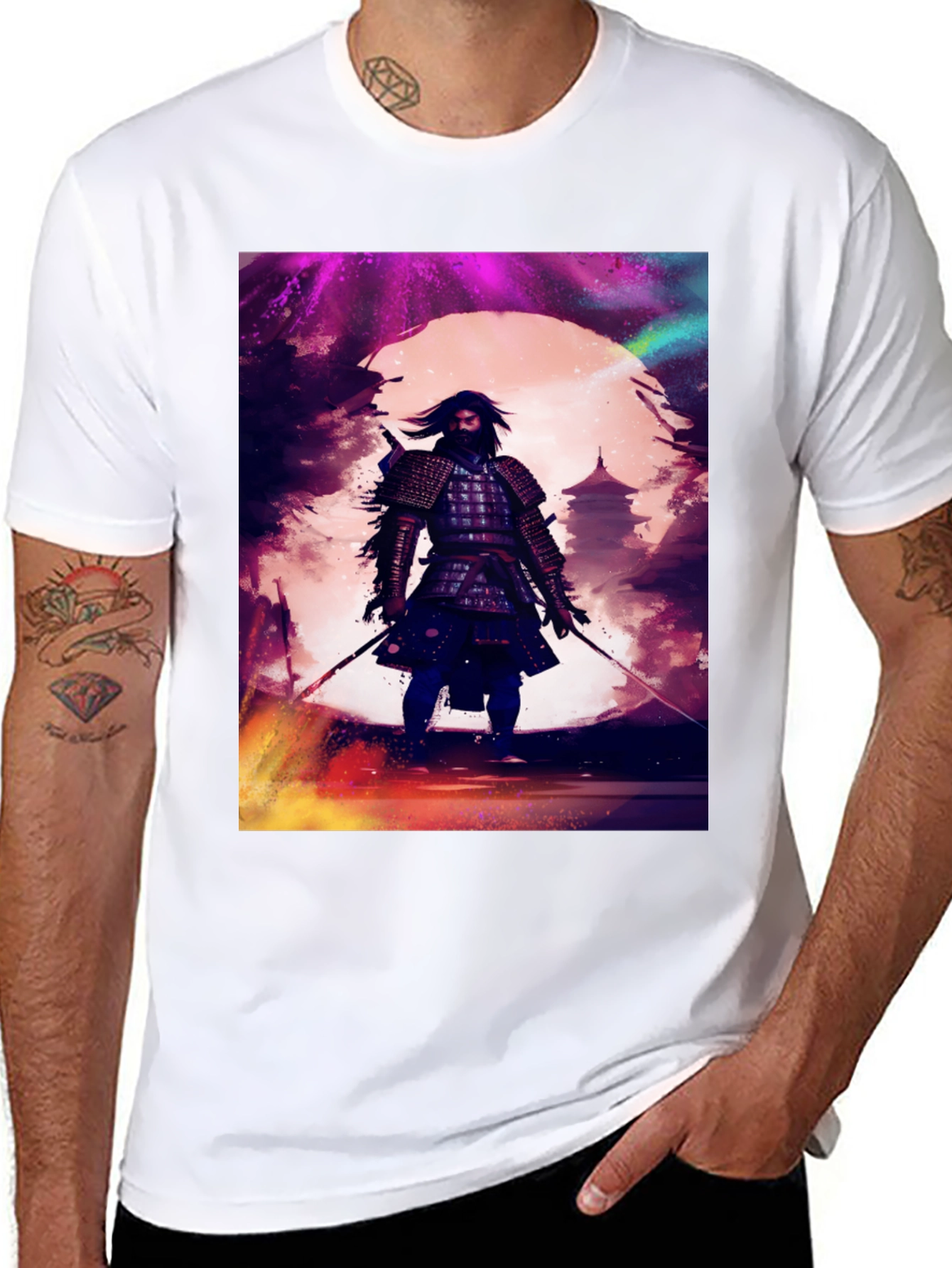 Samurai Warrior Graphic Tee - Black Cotton T-Shirt
