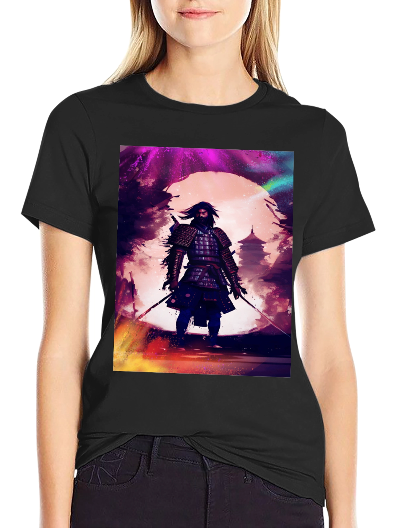 Samurai Warrior Graphic Tee - Black Cotton T-Shirt