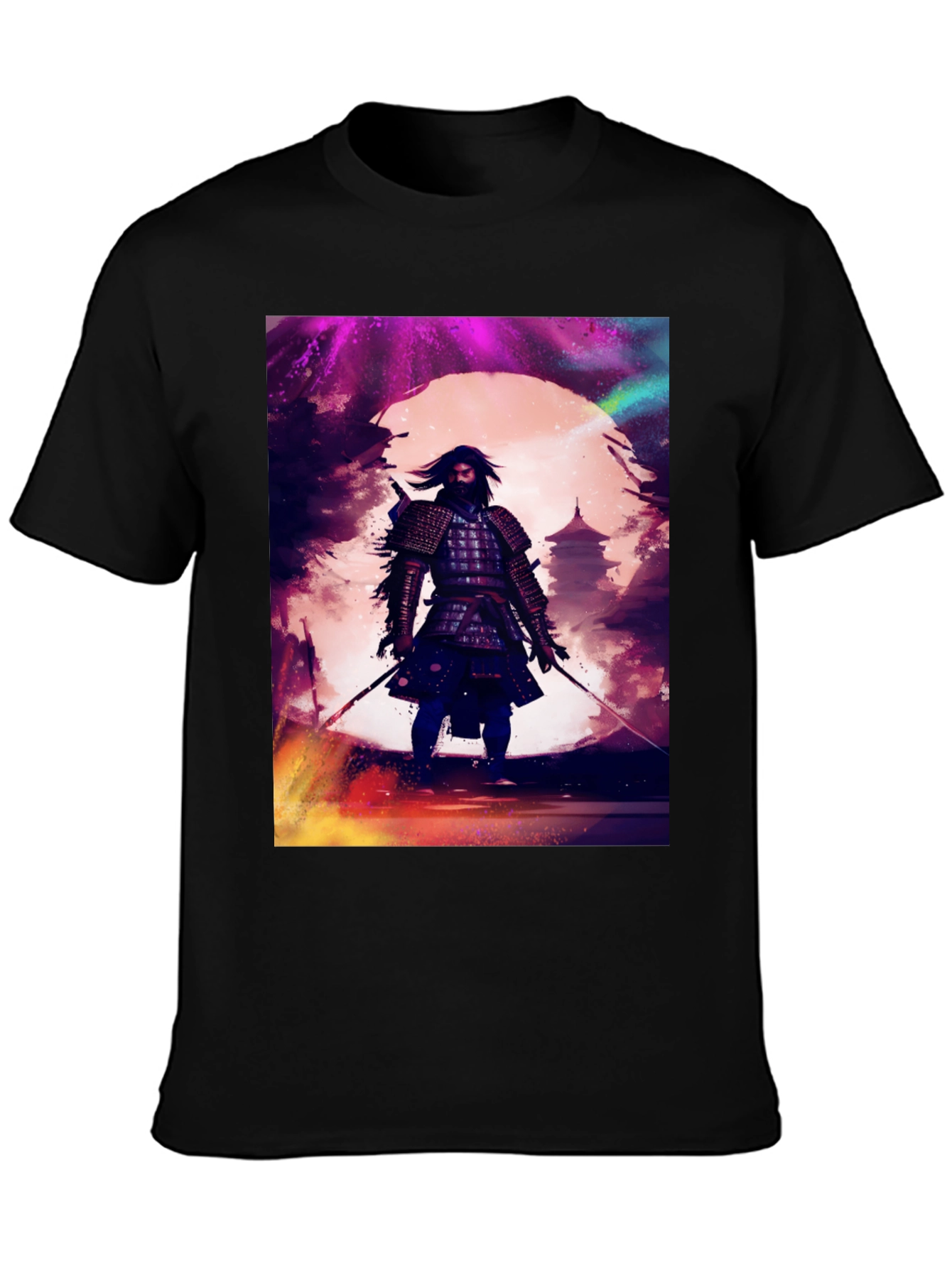 Samurai Warrior Graphic Tee - Black Cotton T-Shirt