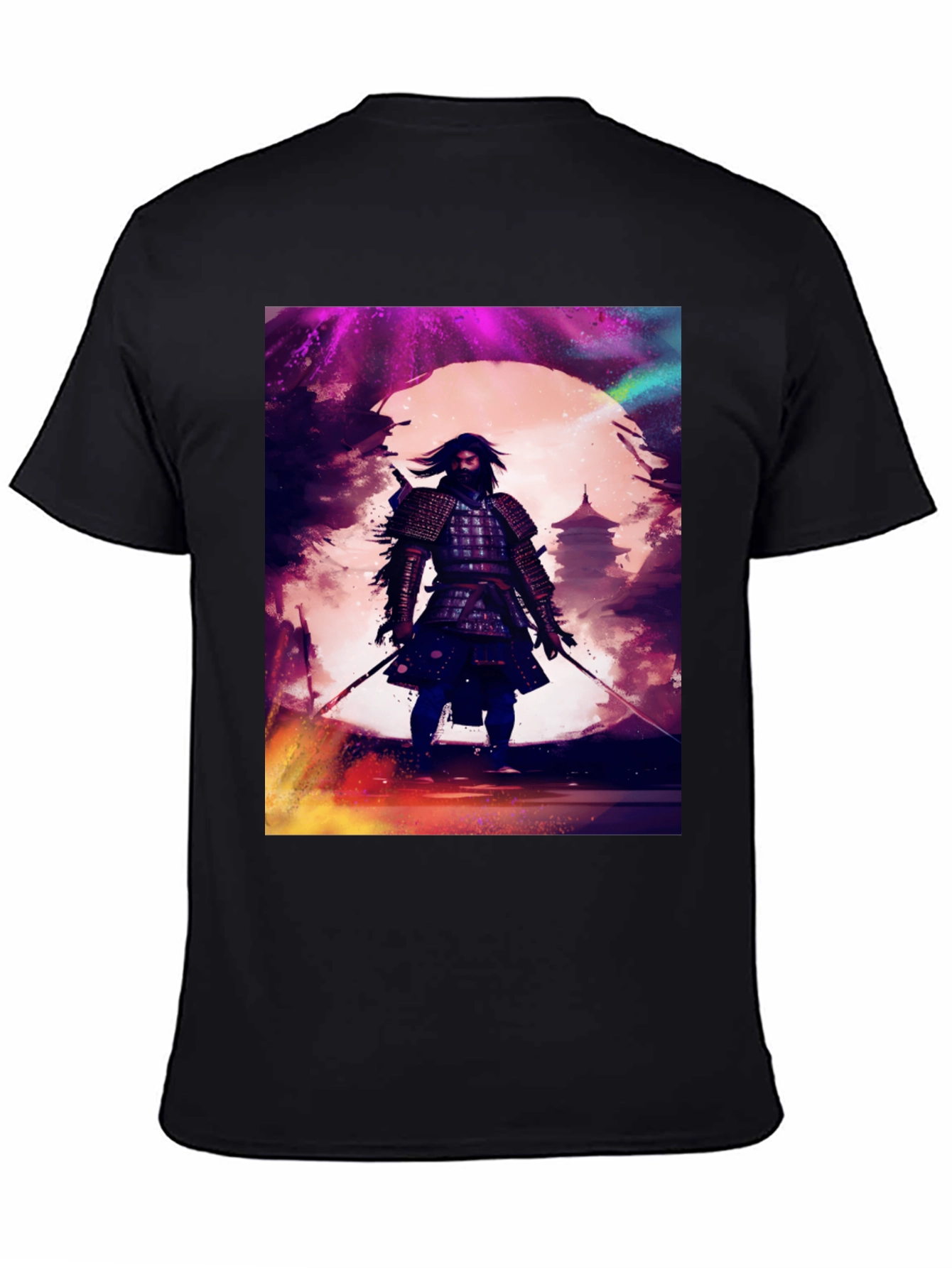 Samurai Warrior Graphic Tee - Black Cotton T-Shirt