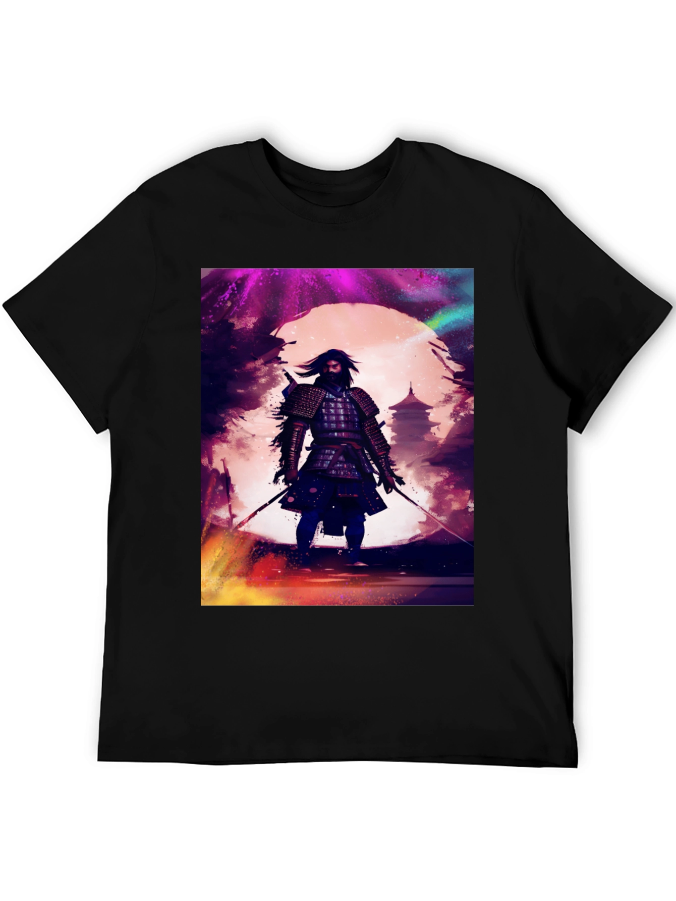 Samurai Warrior Graphic Tee - Black Cotton T-Shirt