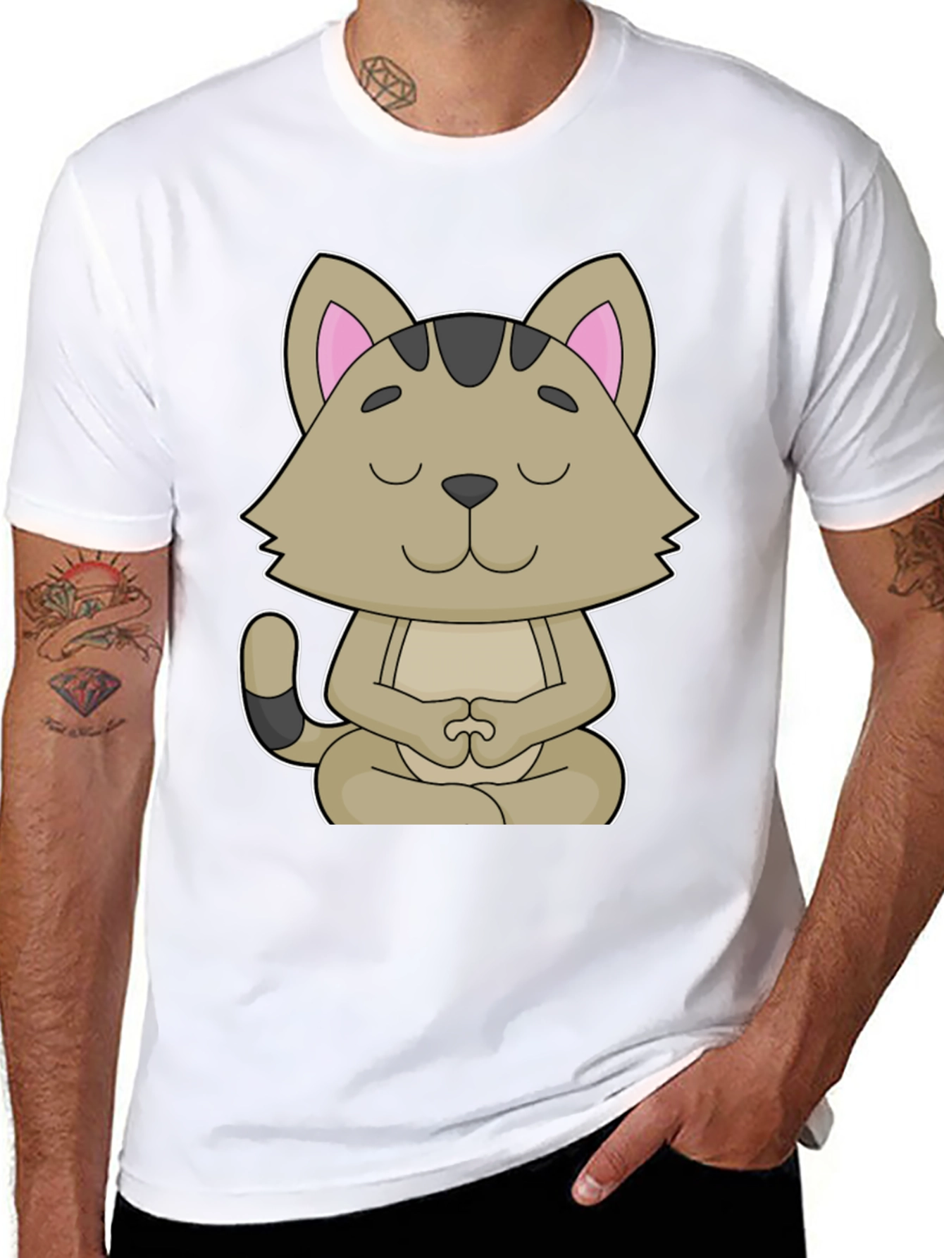 Meditating Cat Graphic T-Shirt