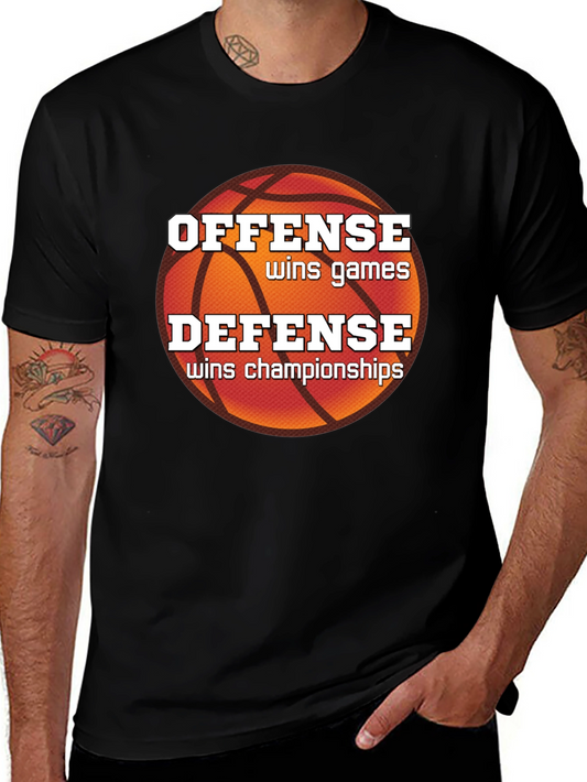 Basketball Slogan T-Shirt - Offense Wins Games Defense Wins Championships