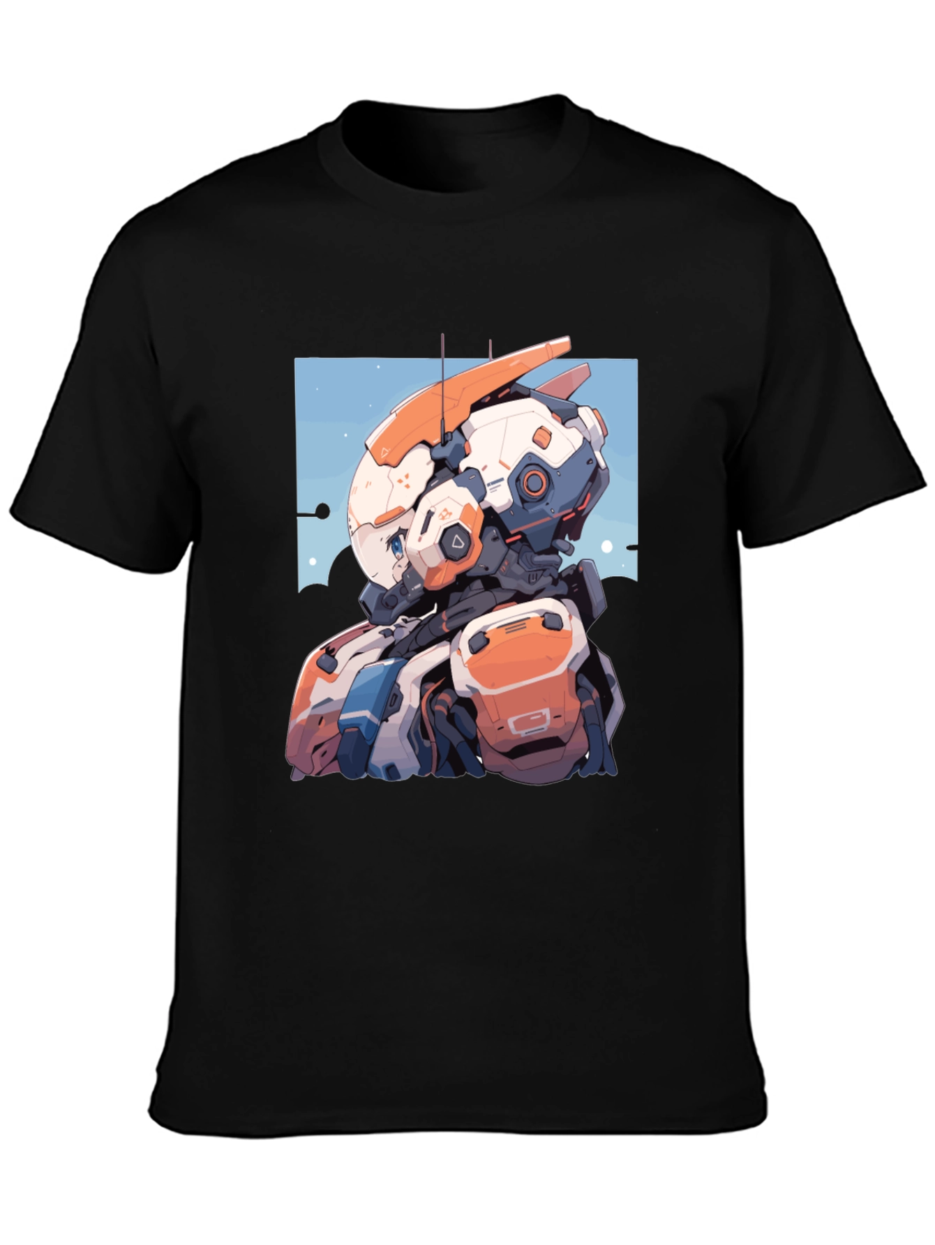 Anime Robot Graphic Tee - Stylish Black T-Shirt