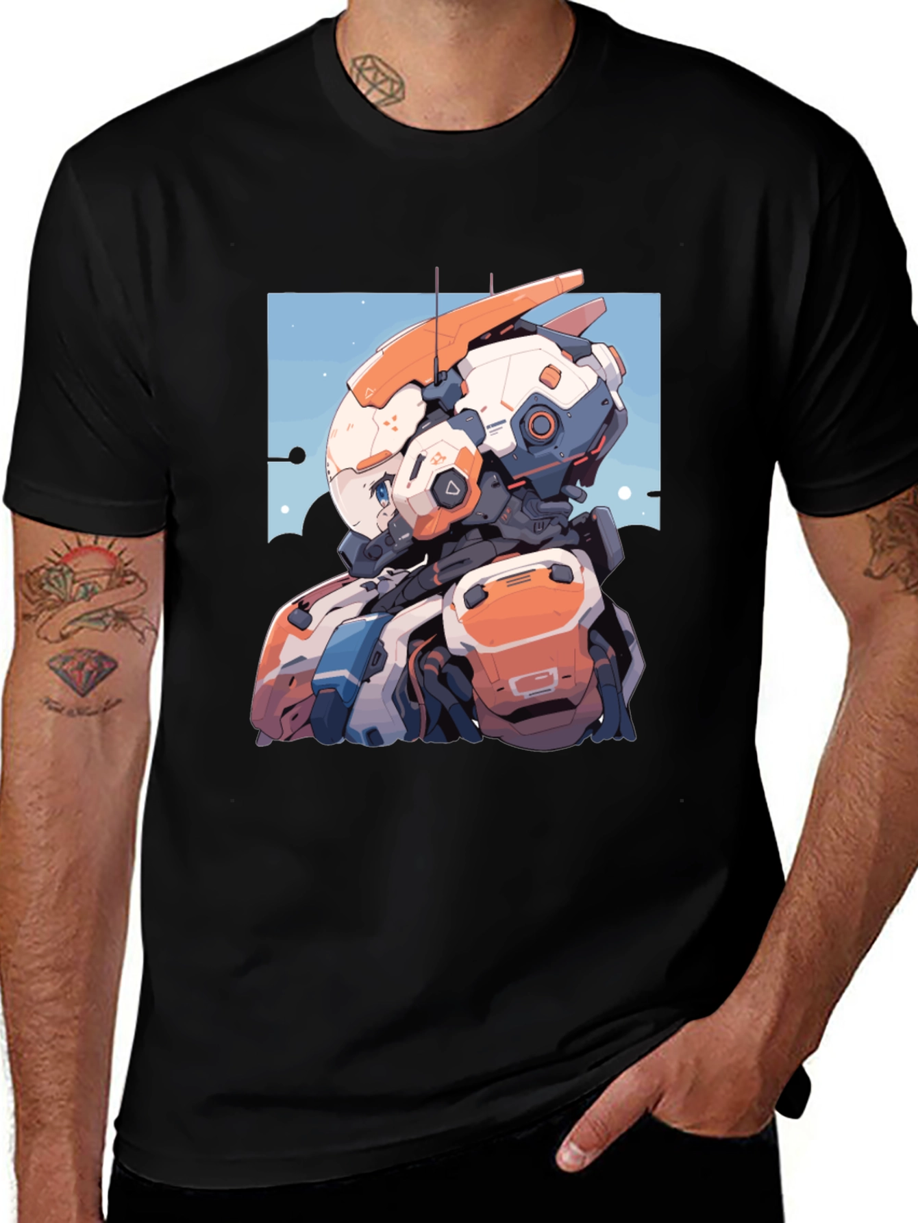 Anime Robot Graphic Tee - Stylish Black T-Shirt