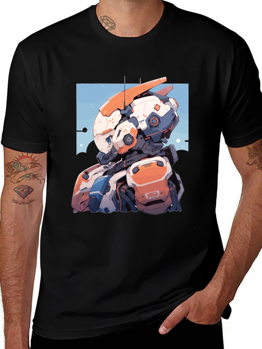 Anime Robot Graphic Tee - Stylish Black T-Shirt