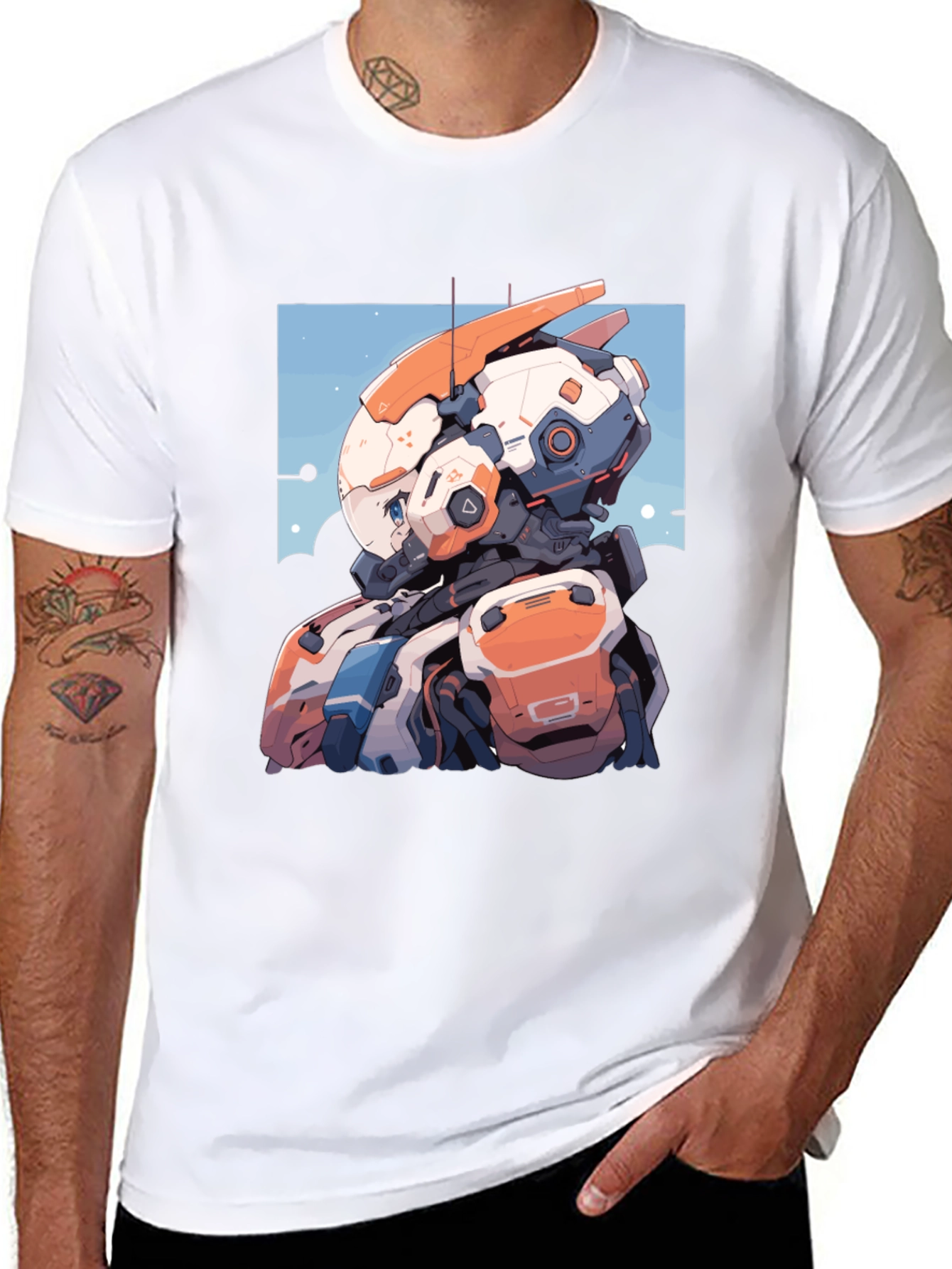 Anime Robot Graphic Tee - Stylish Black T-Shirt
