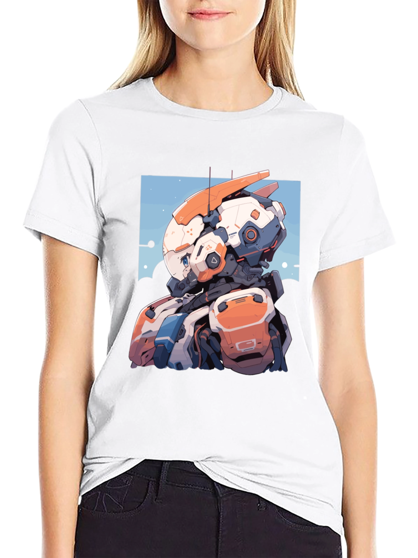 Anime Robot Graphic Tee - Stylish Black T-Shirt
