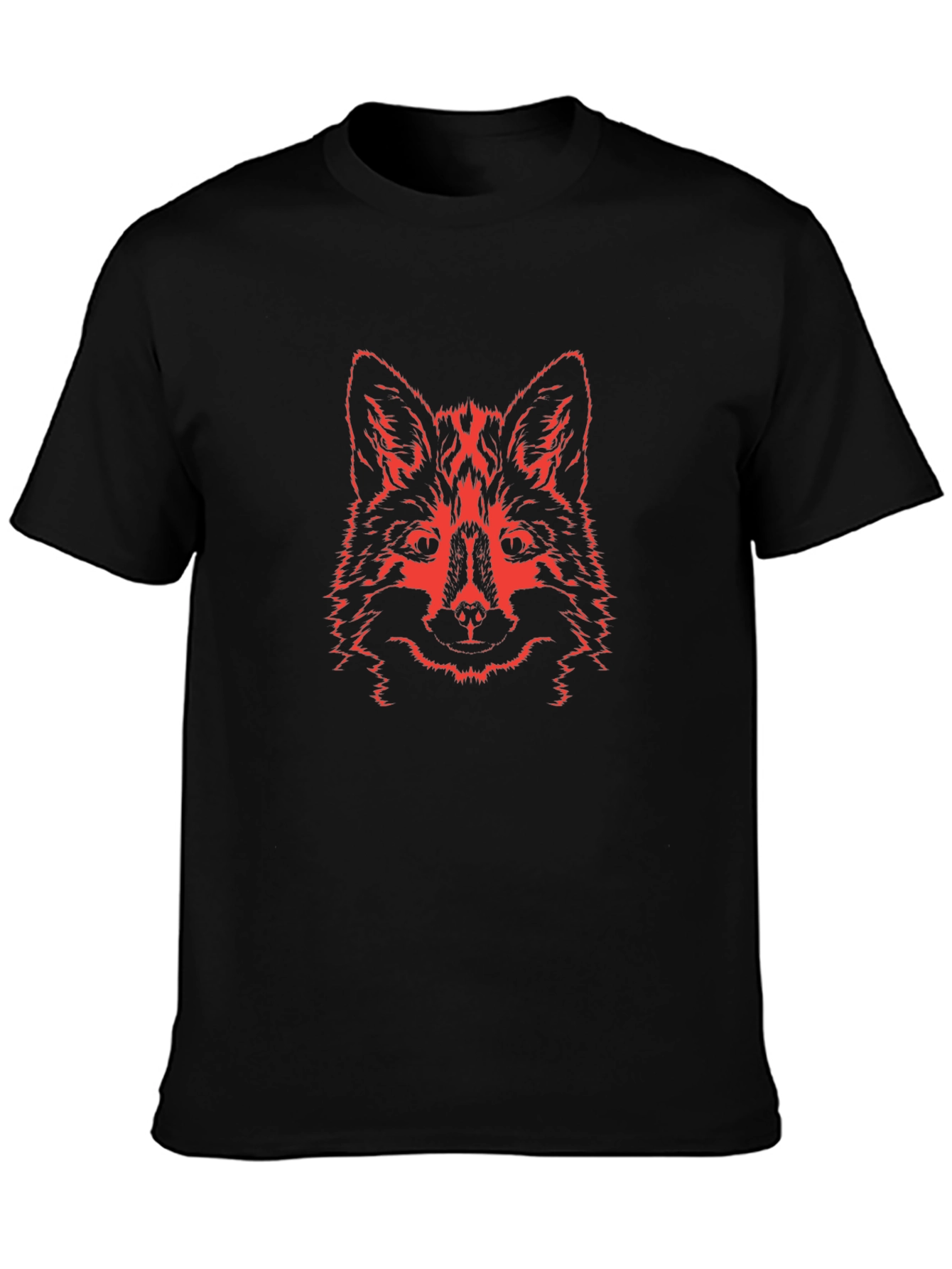 Red Wolf Graphic Print Black T-Shirt
