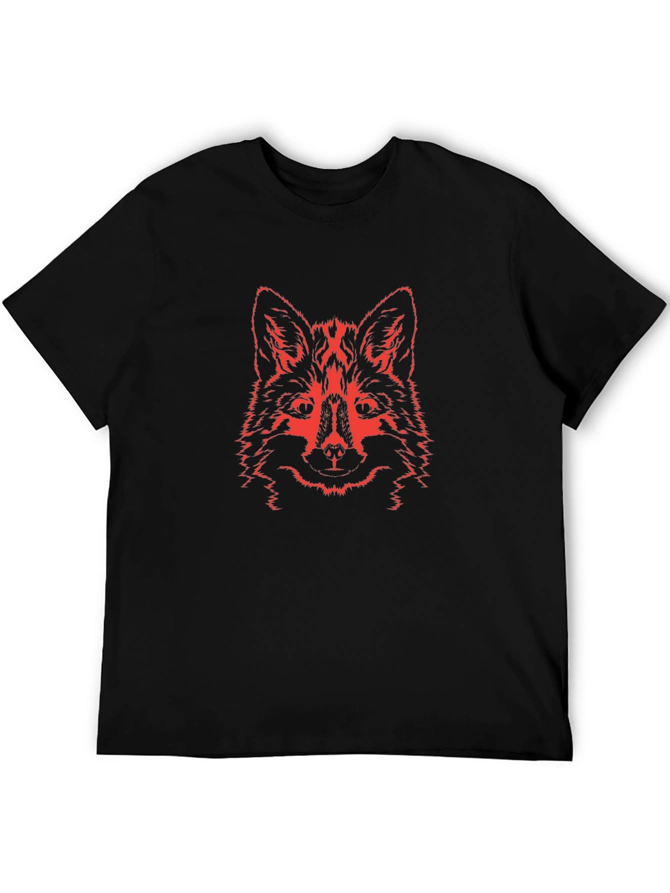 Red Wolf Graphic Print Black T-Shirt