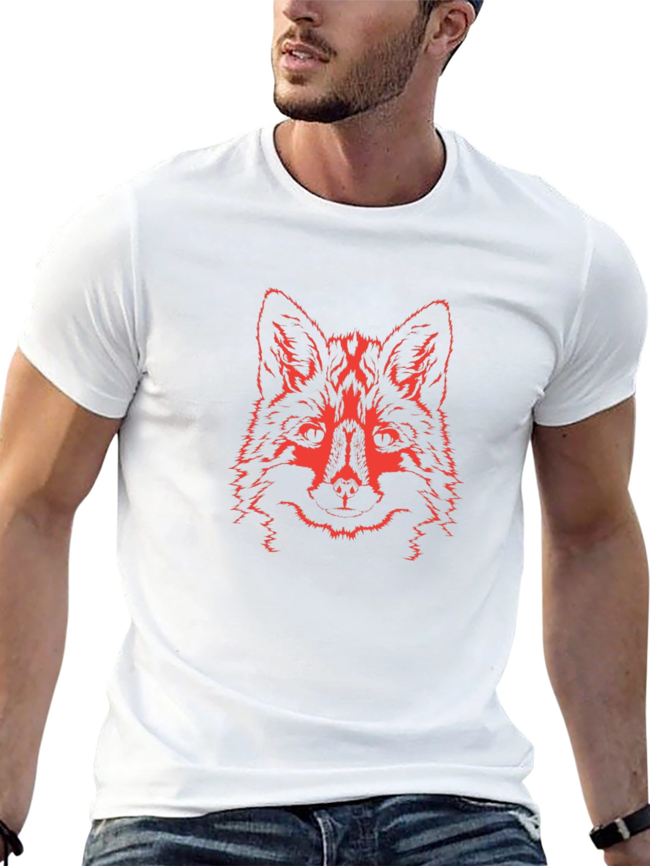 Red Wolf Graphic Print Black T-Shirt