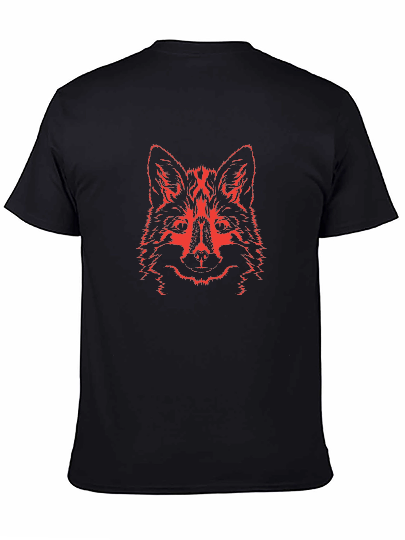 Red Wolf Graphic Print Black T-Shirt