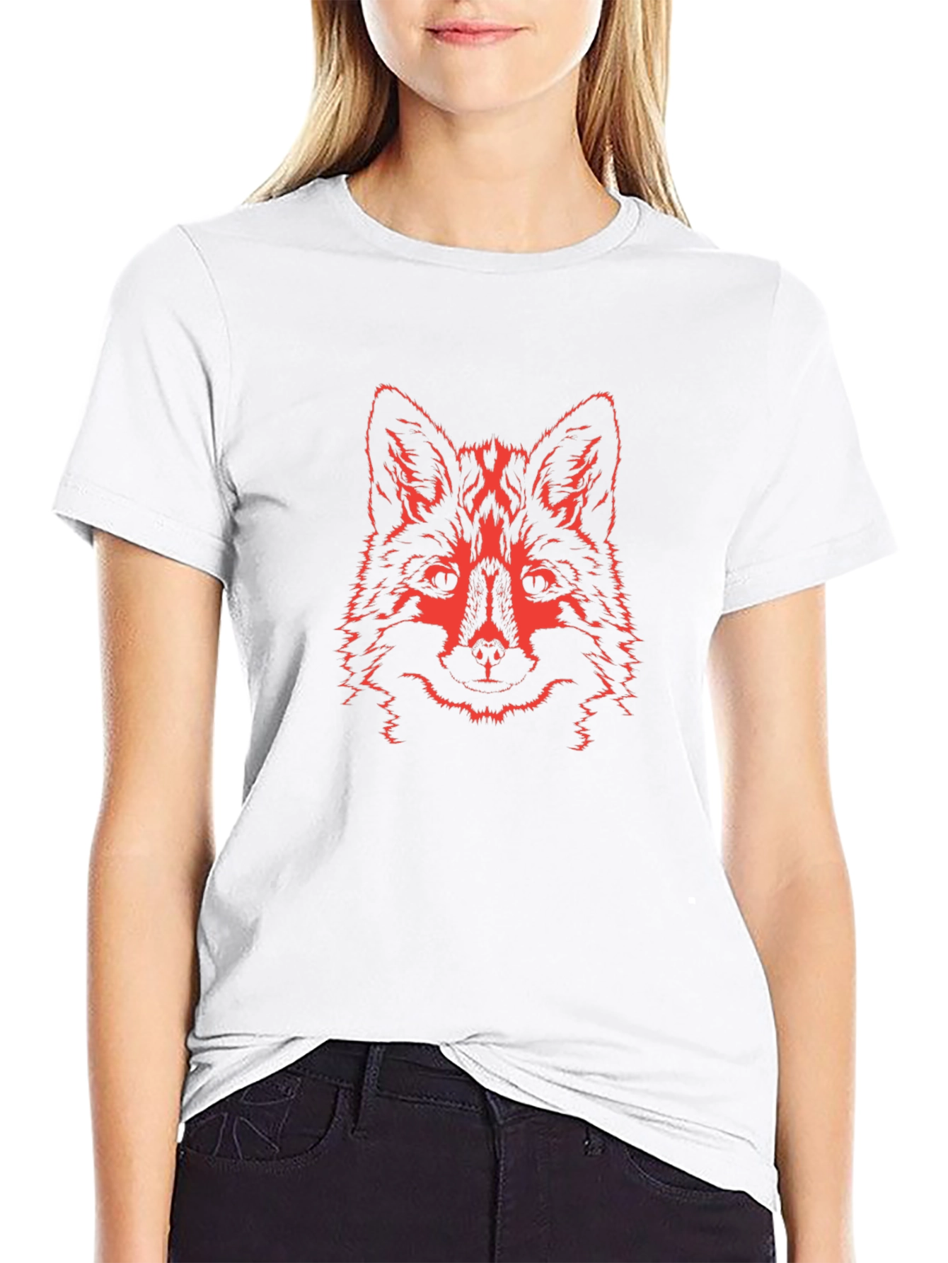 Red Wolf Graphic Print Black T-Shirt