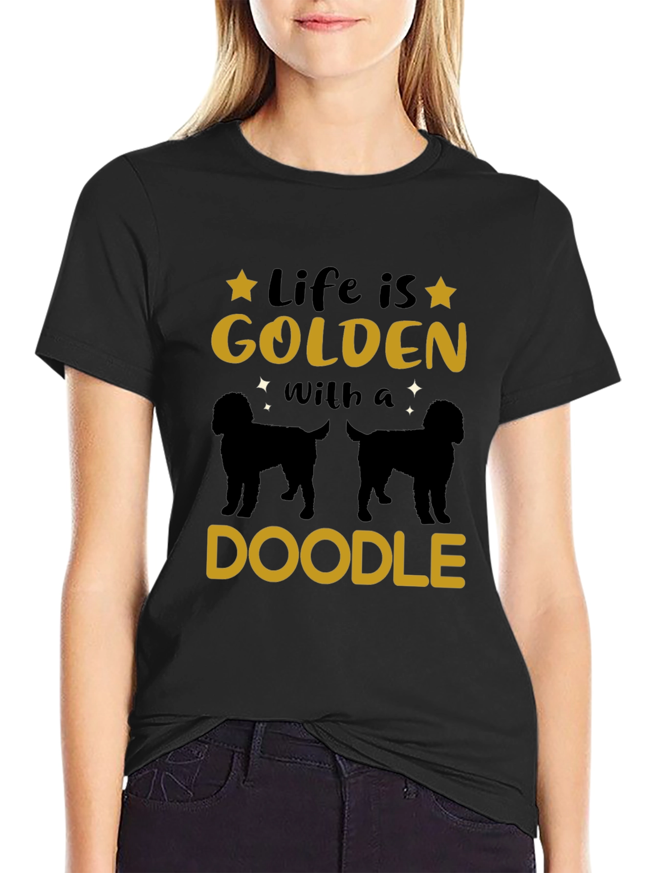 Life is Golden with a Doodle Black T-Shirt