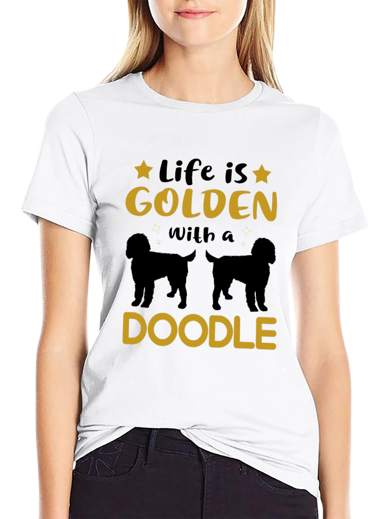 Life is Golden with a Doodle Black T-Shirt